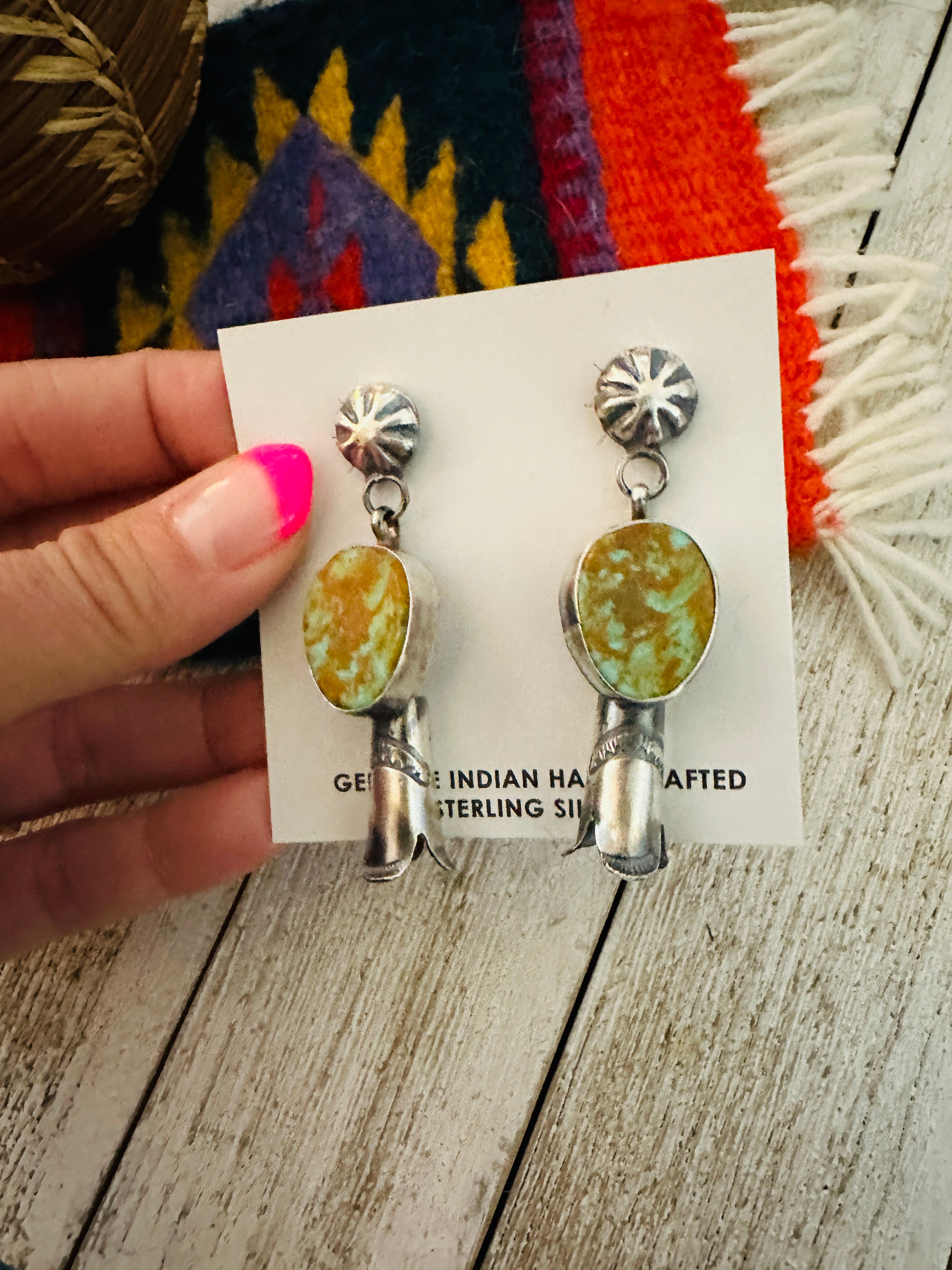 Navajo Turquoise & Sterling Silver Blossom Dangle Earrings by Jacqueline Silver