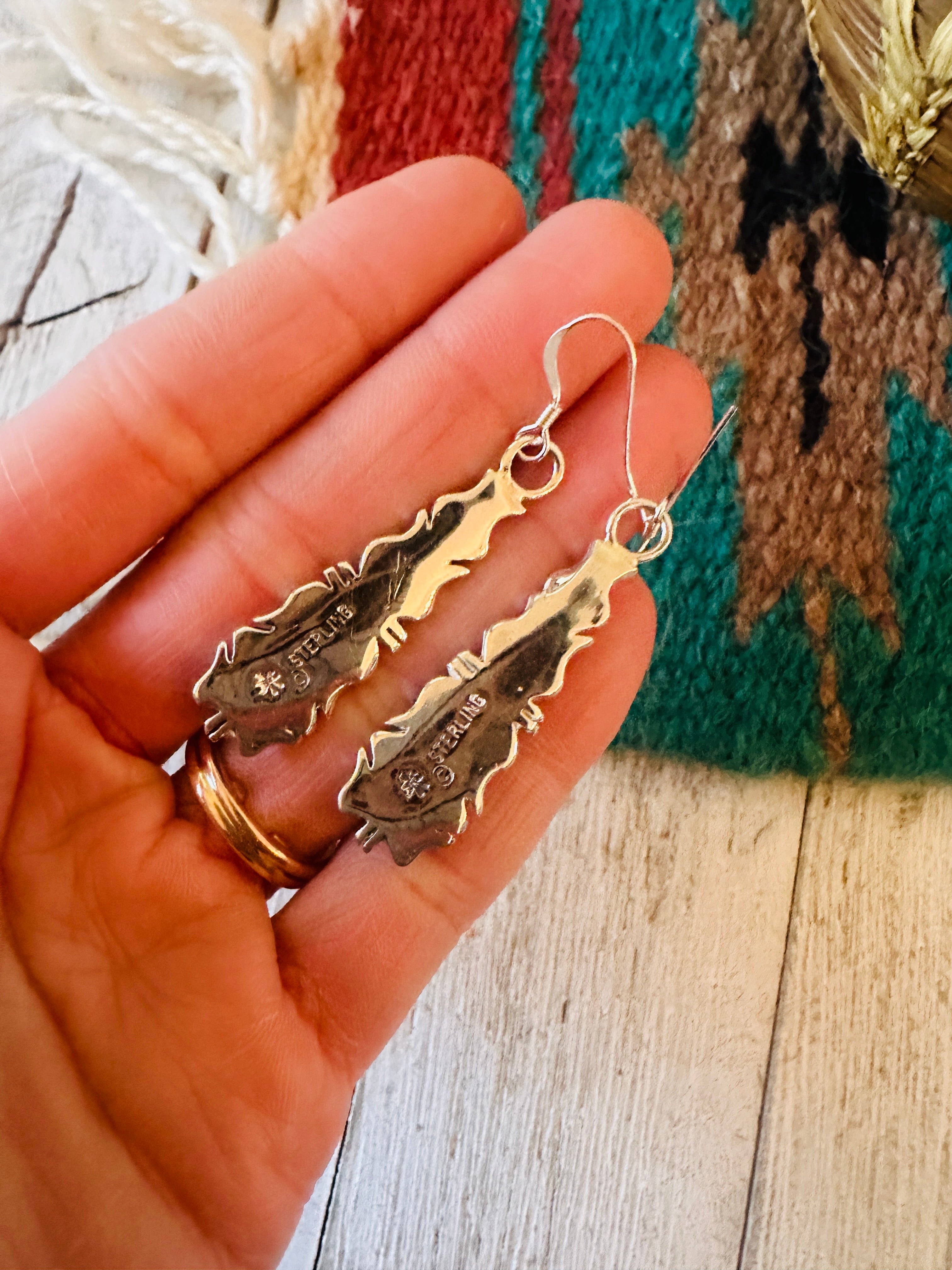 Navajo Sterling Silver & Multi Stone Inlay Dangle Earrings