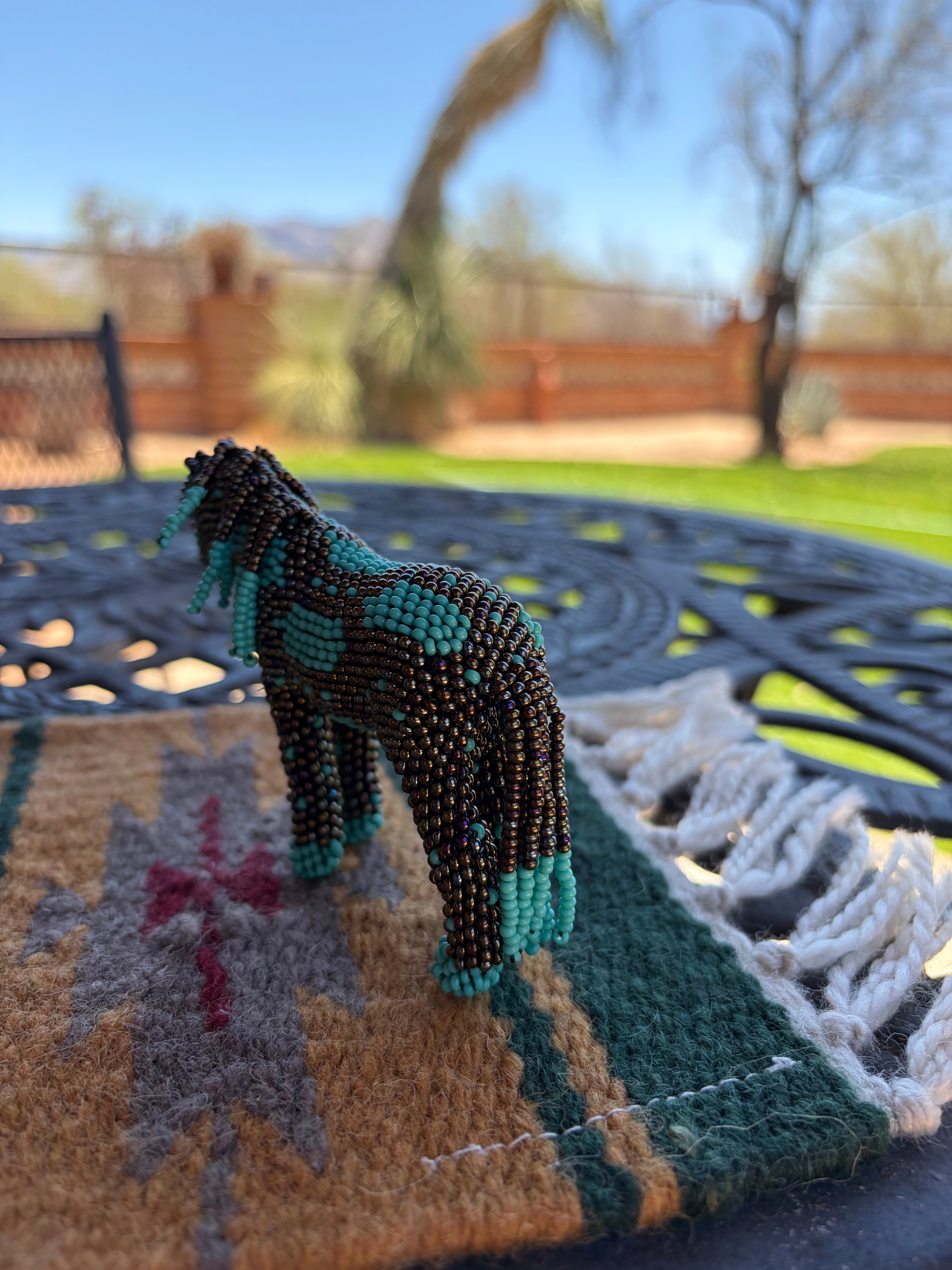 Handmade Peyote Stitched Horse Figurine- Turquoise 15