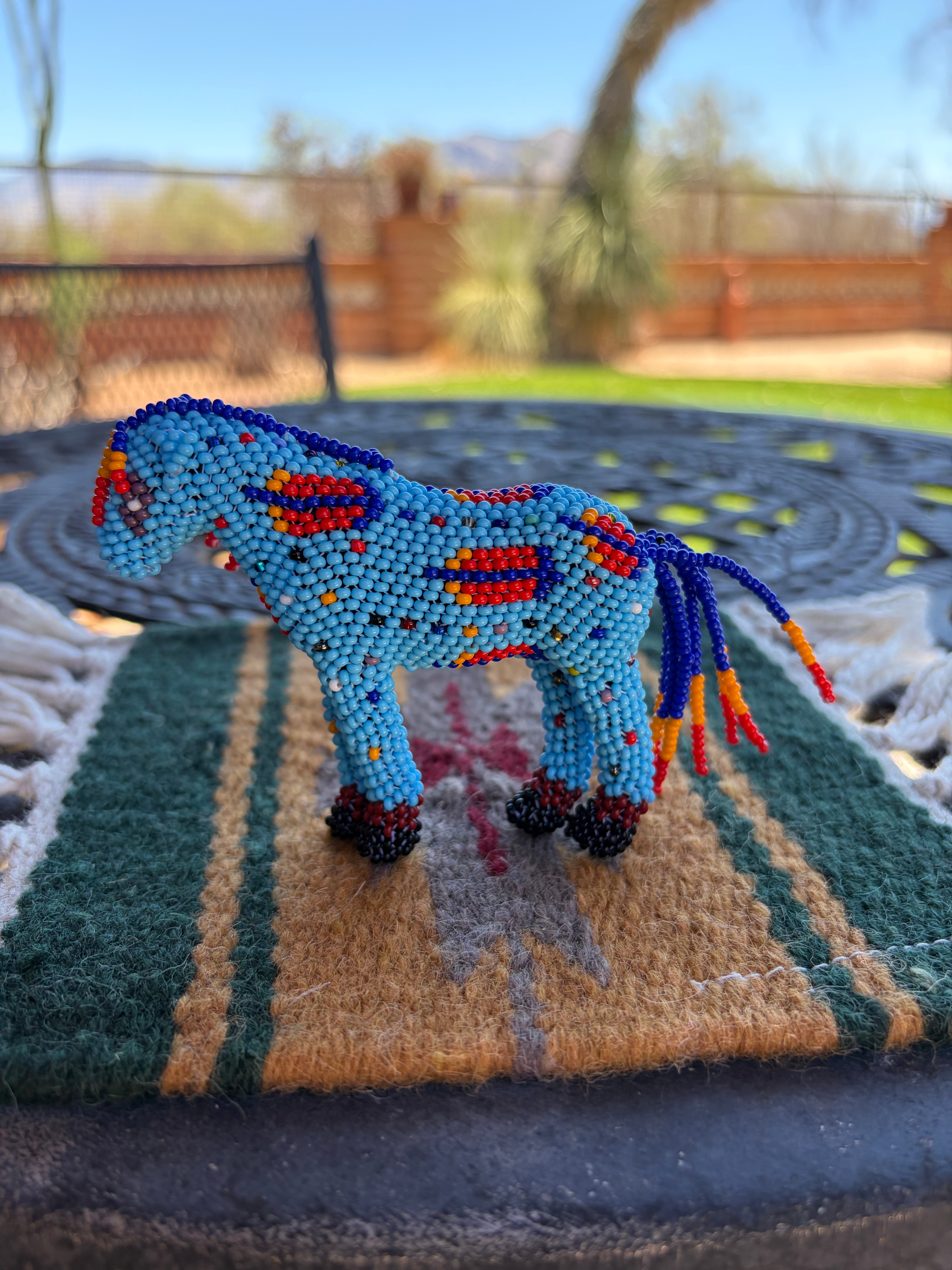Handmade Peyote Stitched Horse Figurine- Blue 3