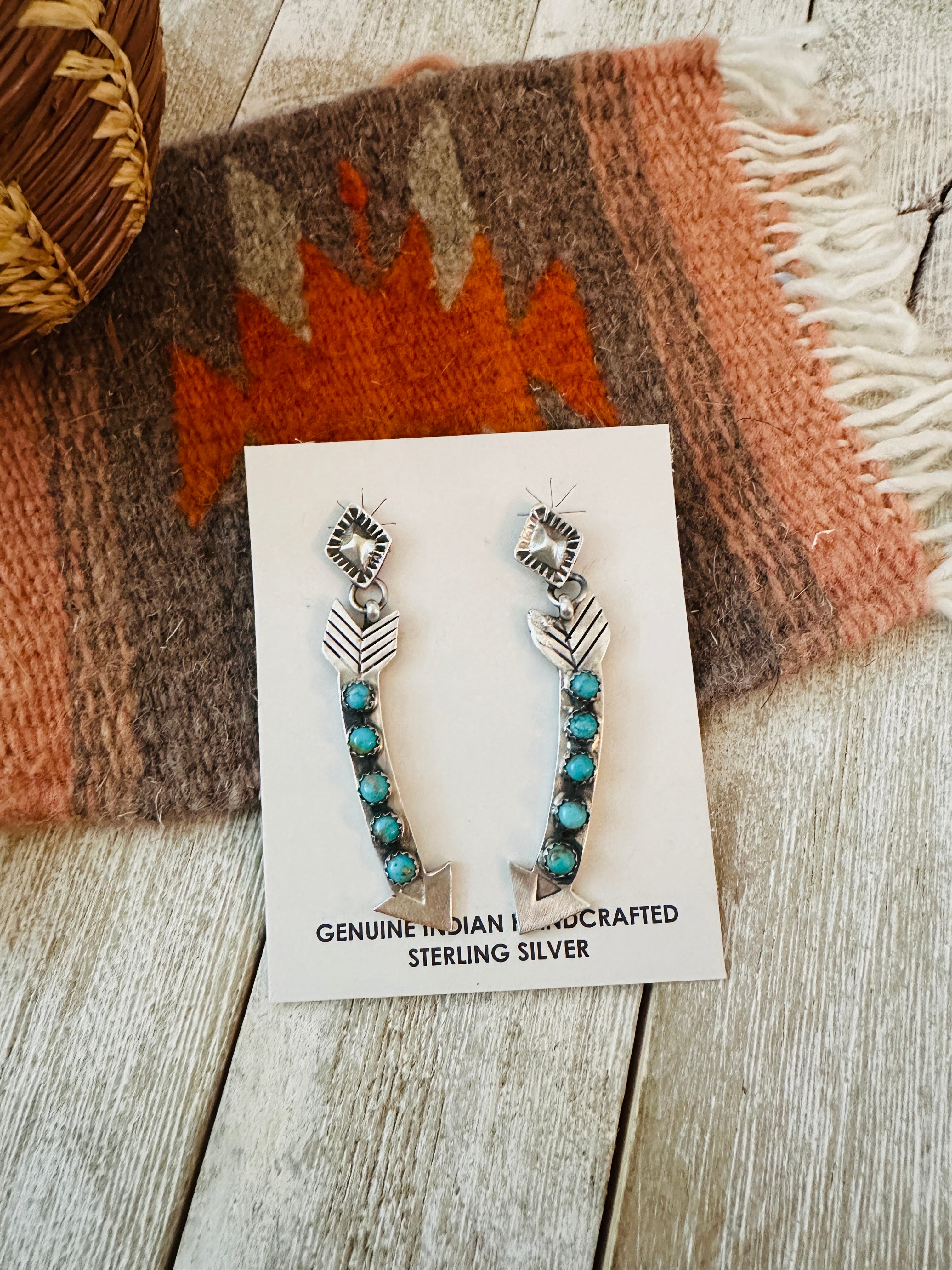 Handcrafted Sterling Silver & Turquoise Arrow Dangle Earrings