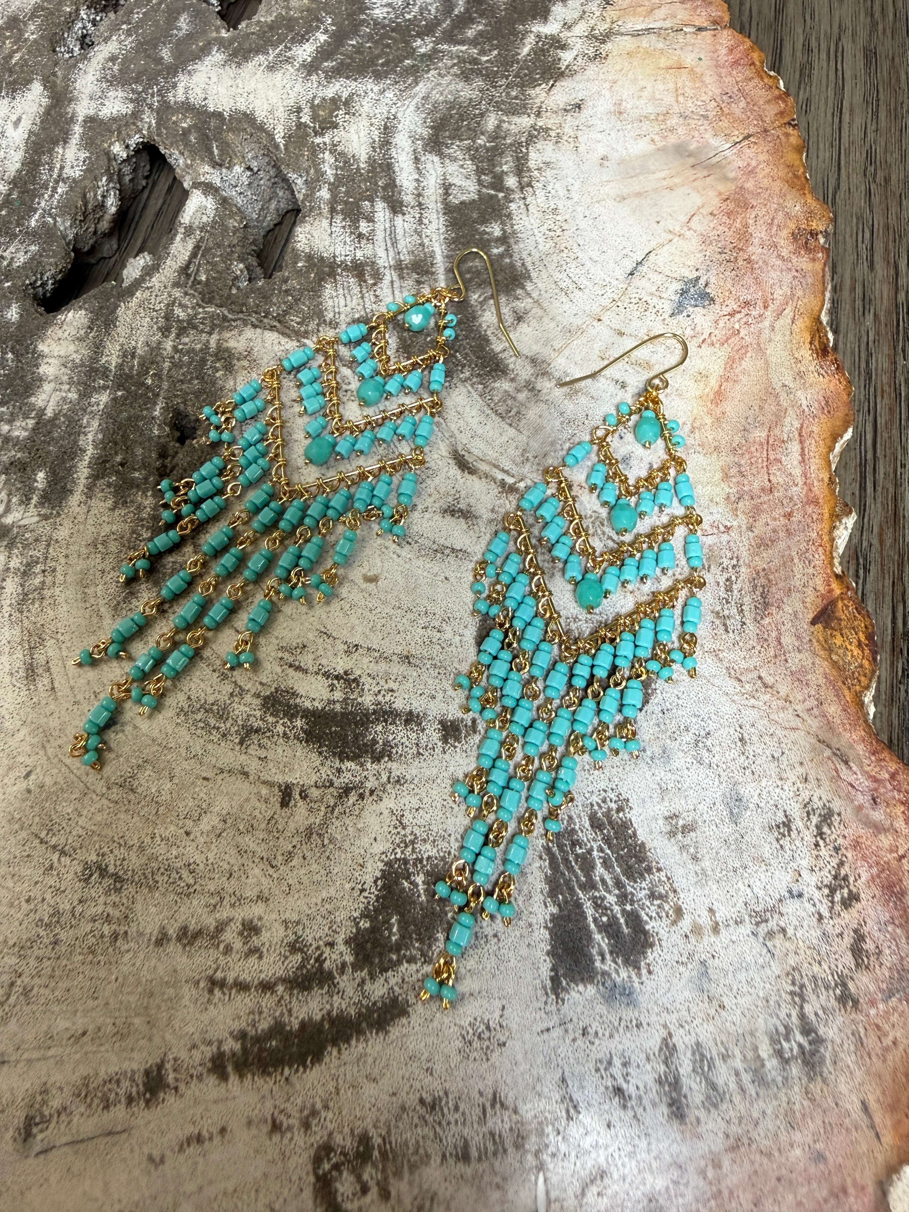 “The Golden Collection” Bella Handmade Gold Plated Turquiose Beaded Earrings