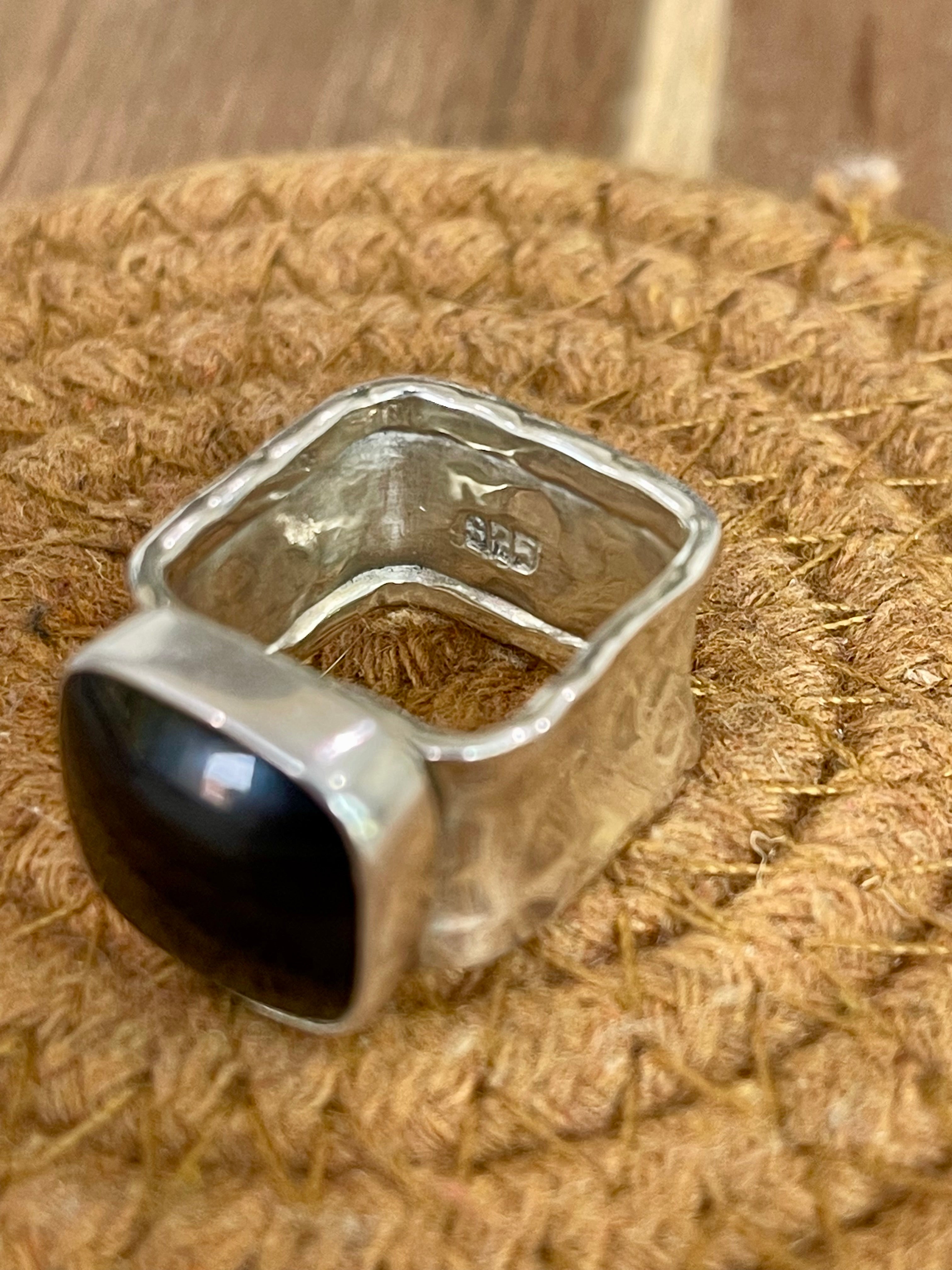 Handcrafted Sterling Silver & Onyx Size 7 Square Ring
