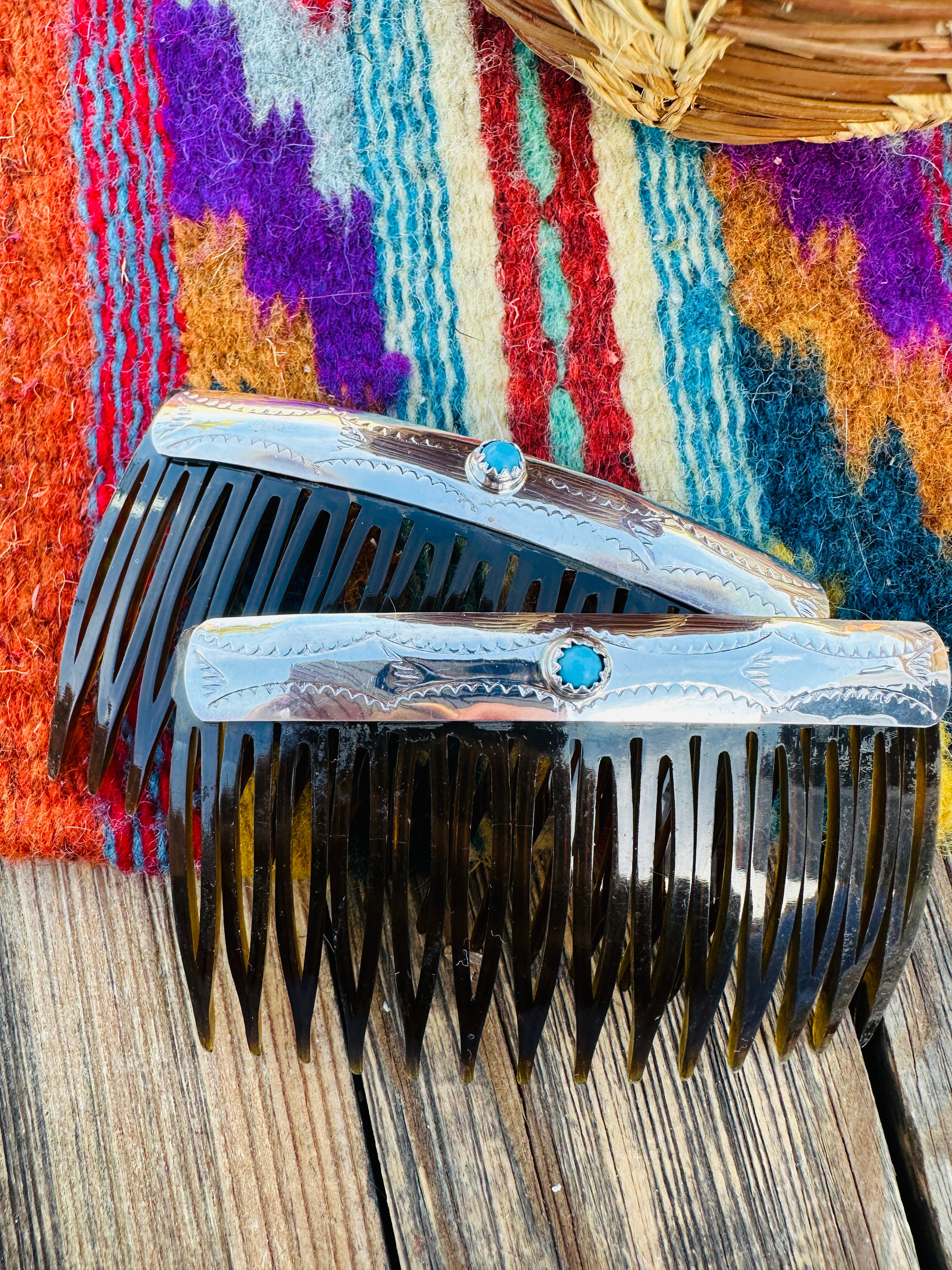 Handcrafted Turquoise & Sterling Silver Hair Comb Set