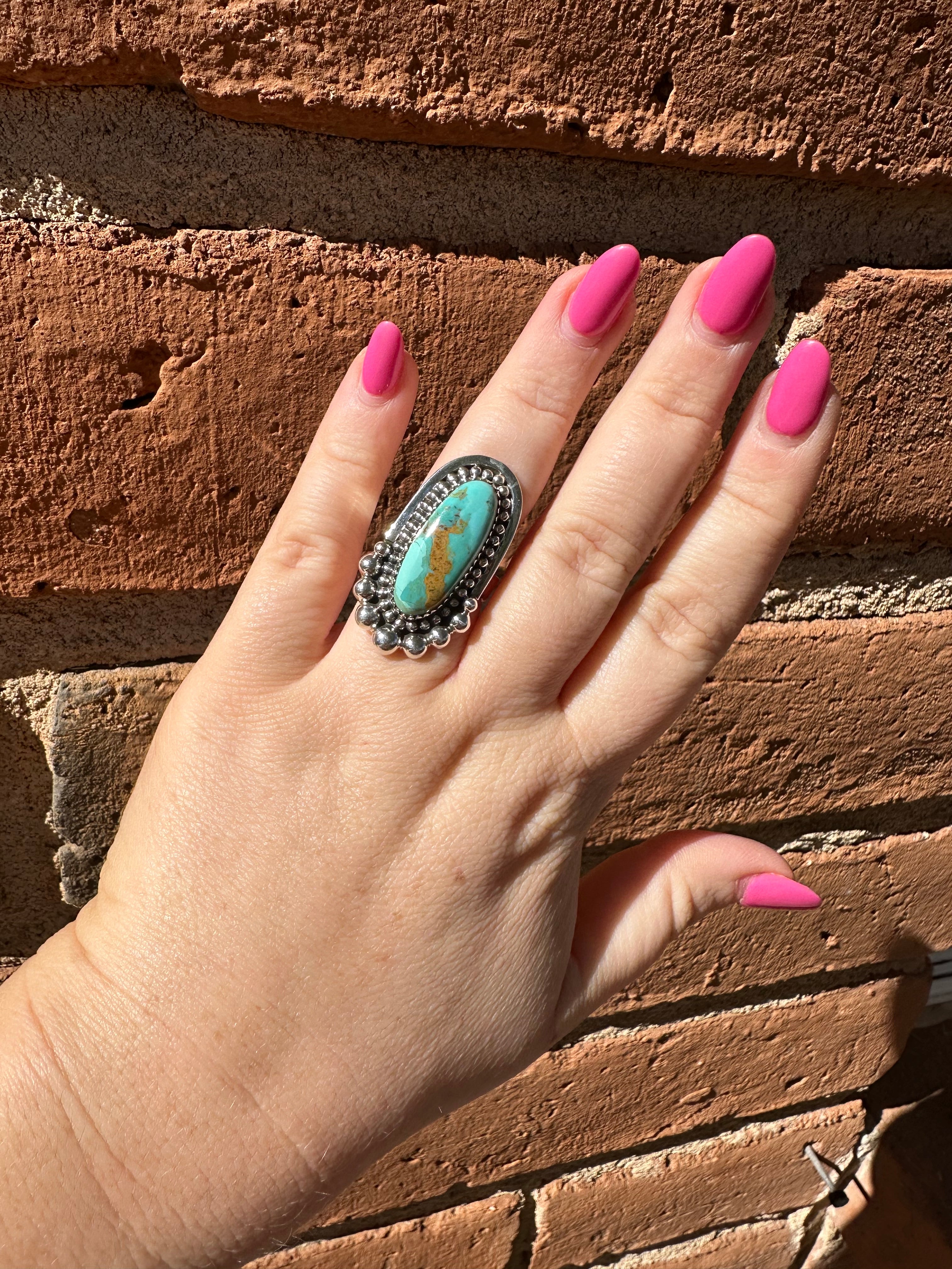 Cassidy Collection Handmade Turquoise And Sterling Silver Adjustable Single Stone Statement Ring