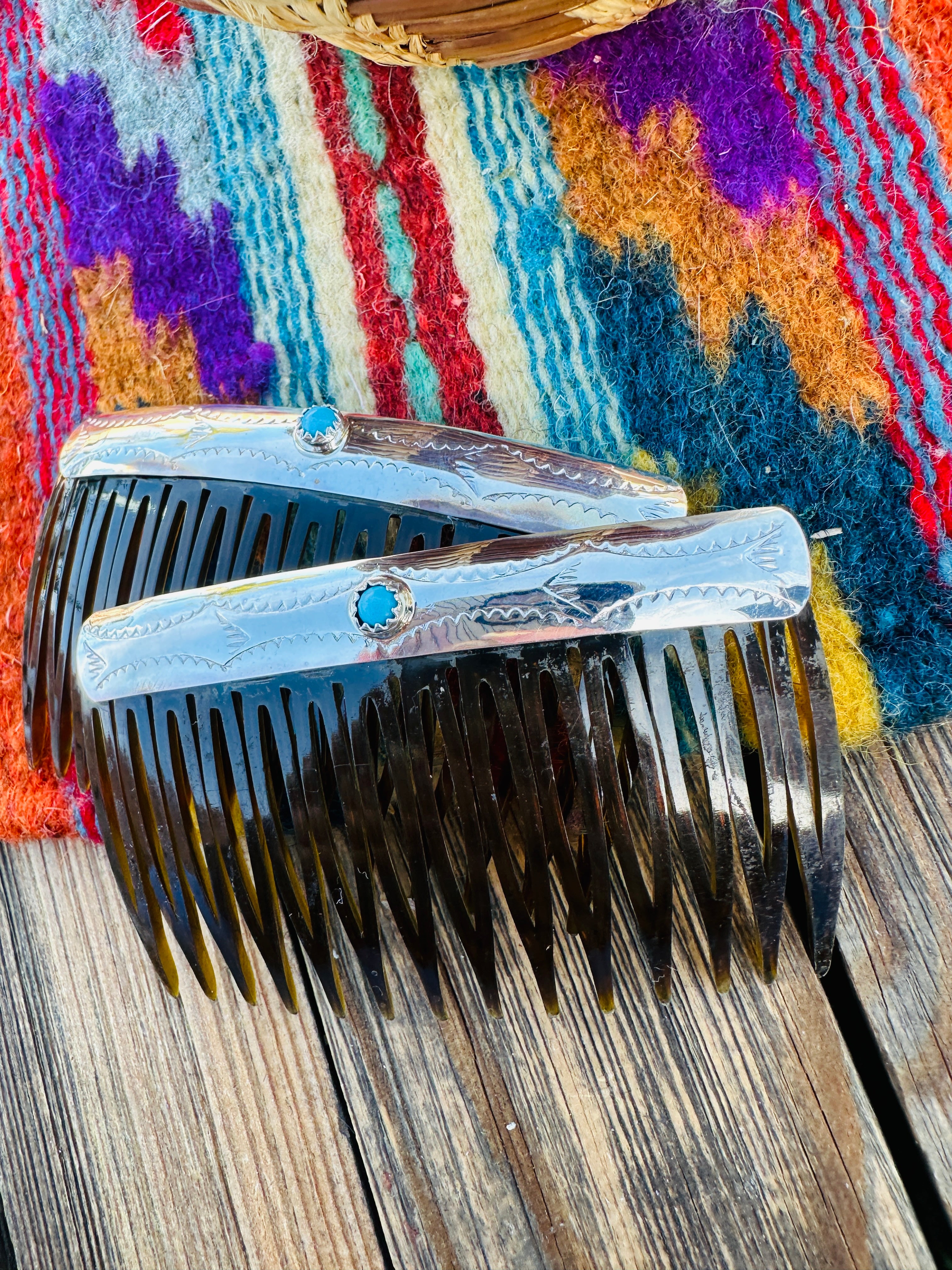 Handcrafted Turquoise & Sterling Silver Hair Comb Set