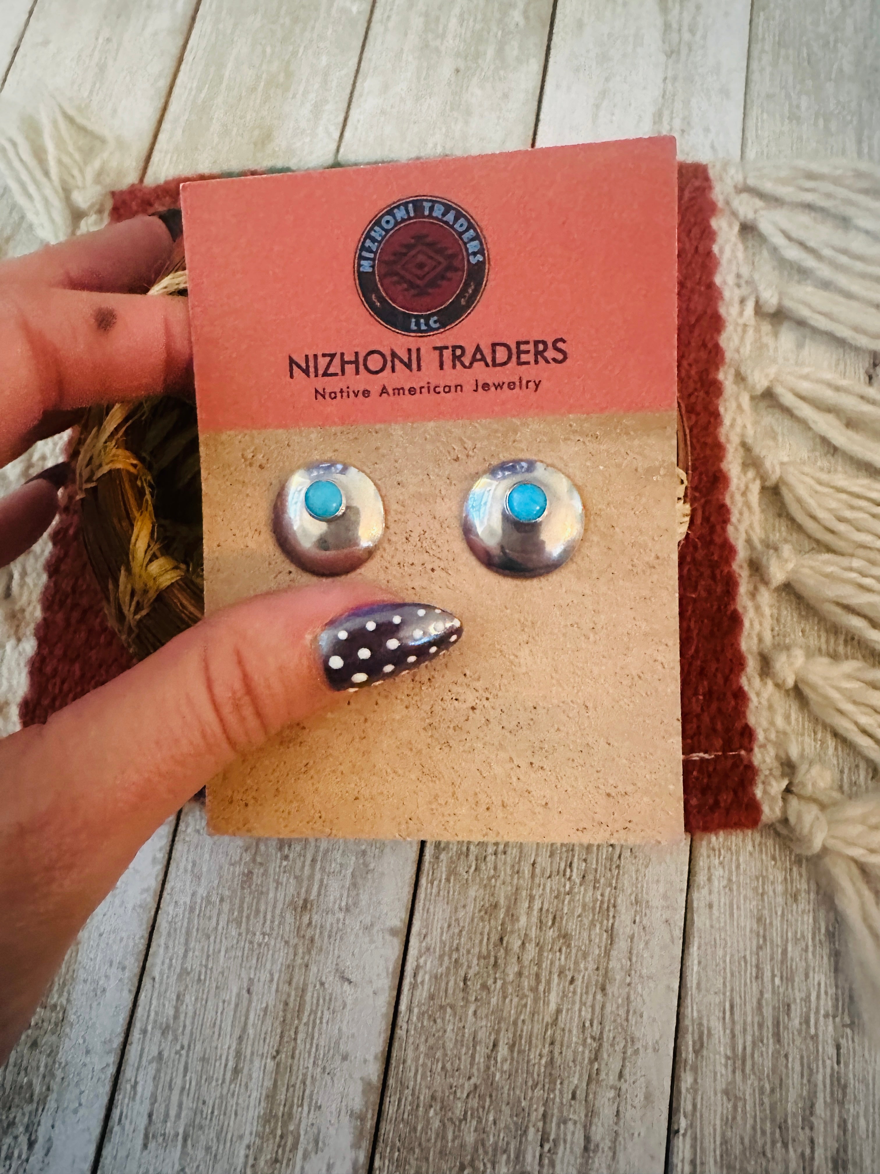 Handcrafted Old Pawn Sterling Silver & Turquoise Stud Earrings