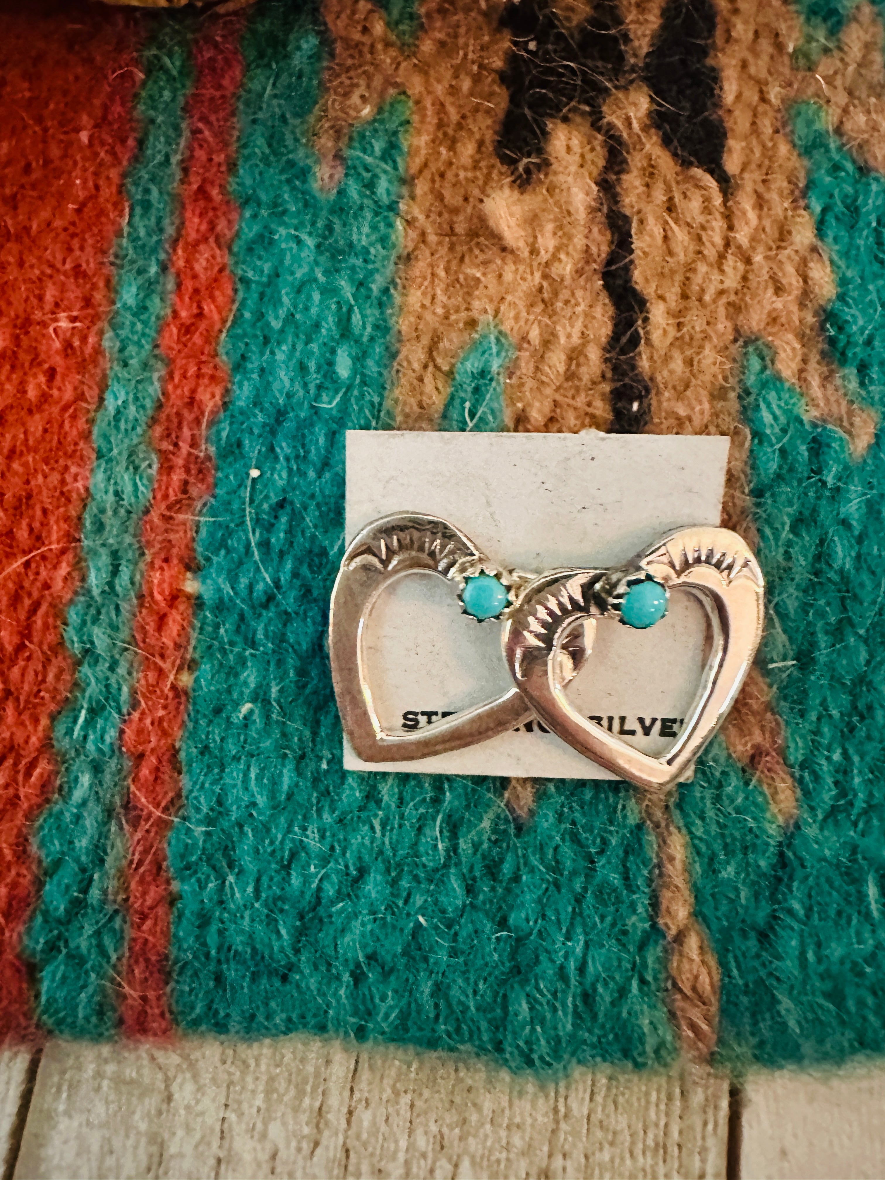 Navajo Turquoise & Sterling Silver Heart Stud Earrings