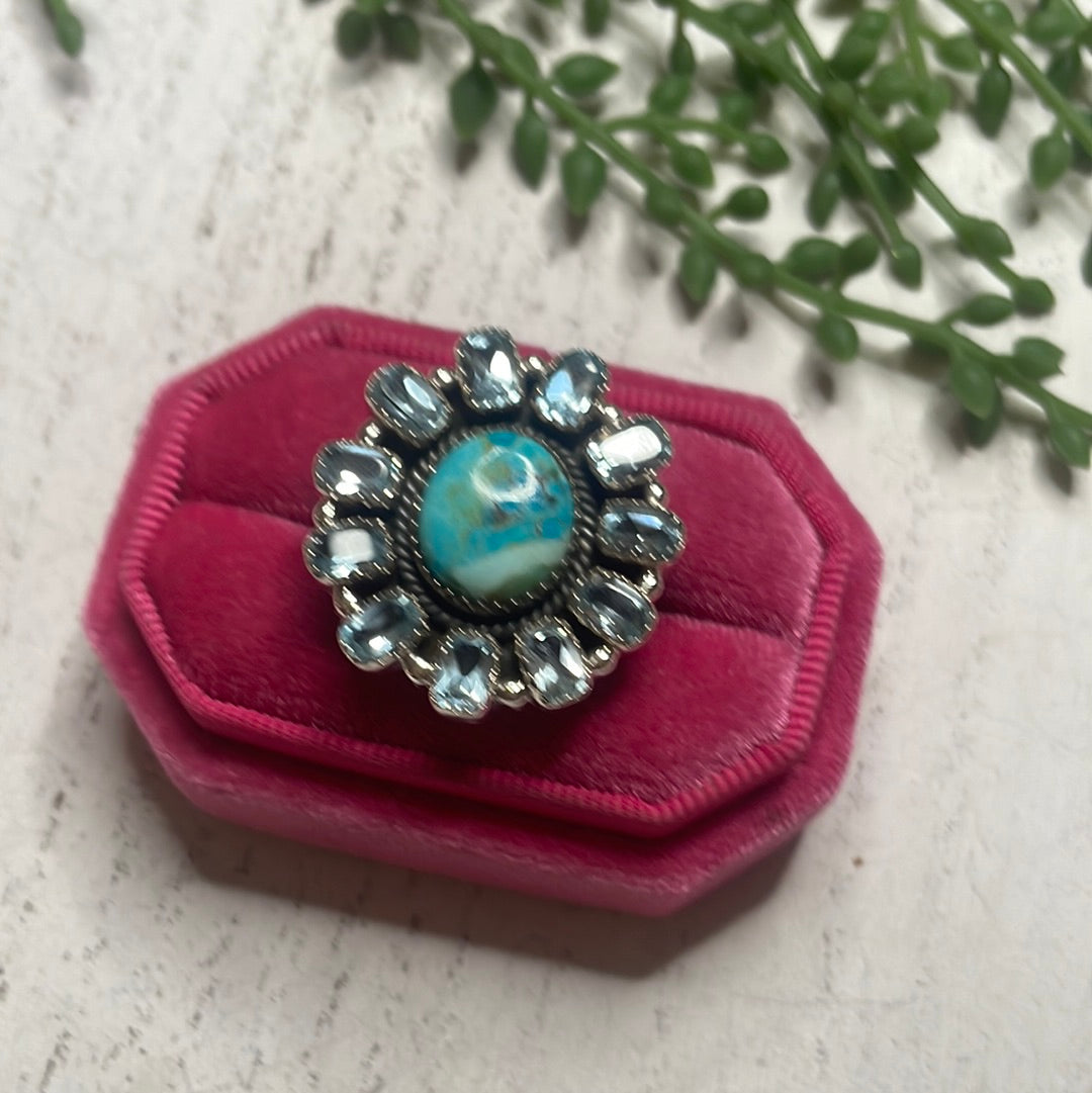 Nizhoni Handmade Turquoise & Blue Topaz Sterling Silver Adjustable Ring