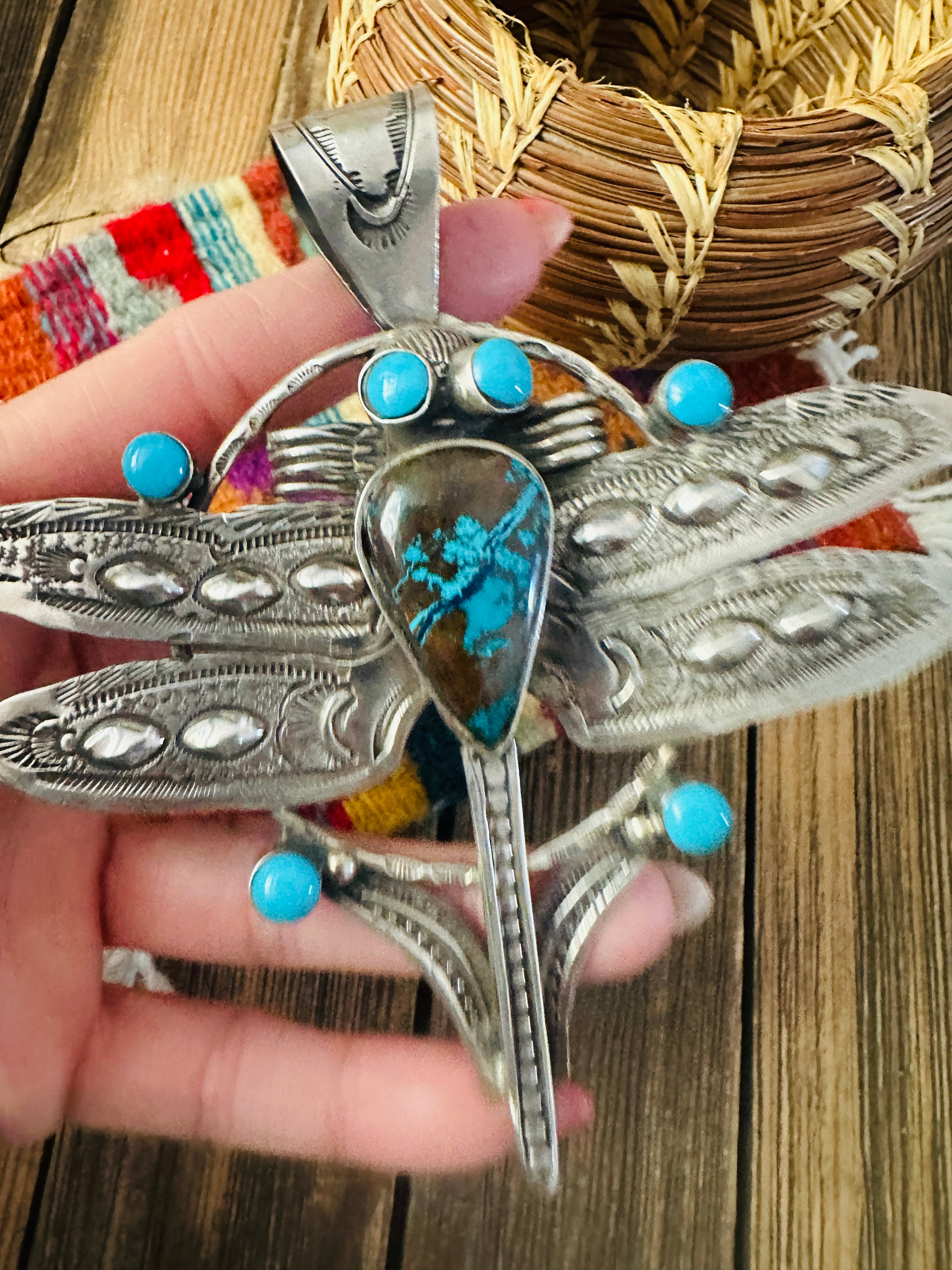 Handcrafted Sterling Silver & Turquoise Dragonfly Pendant