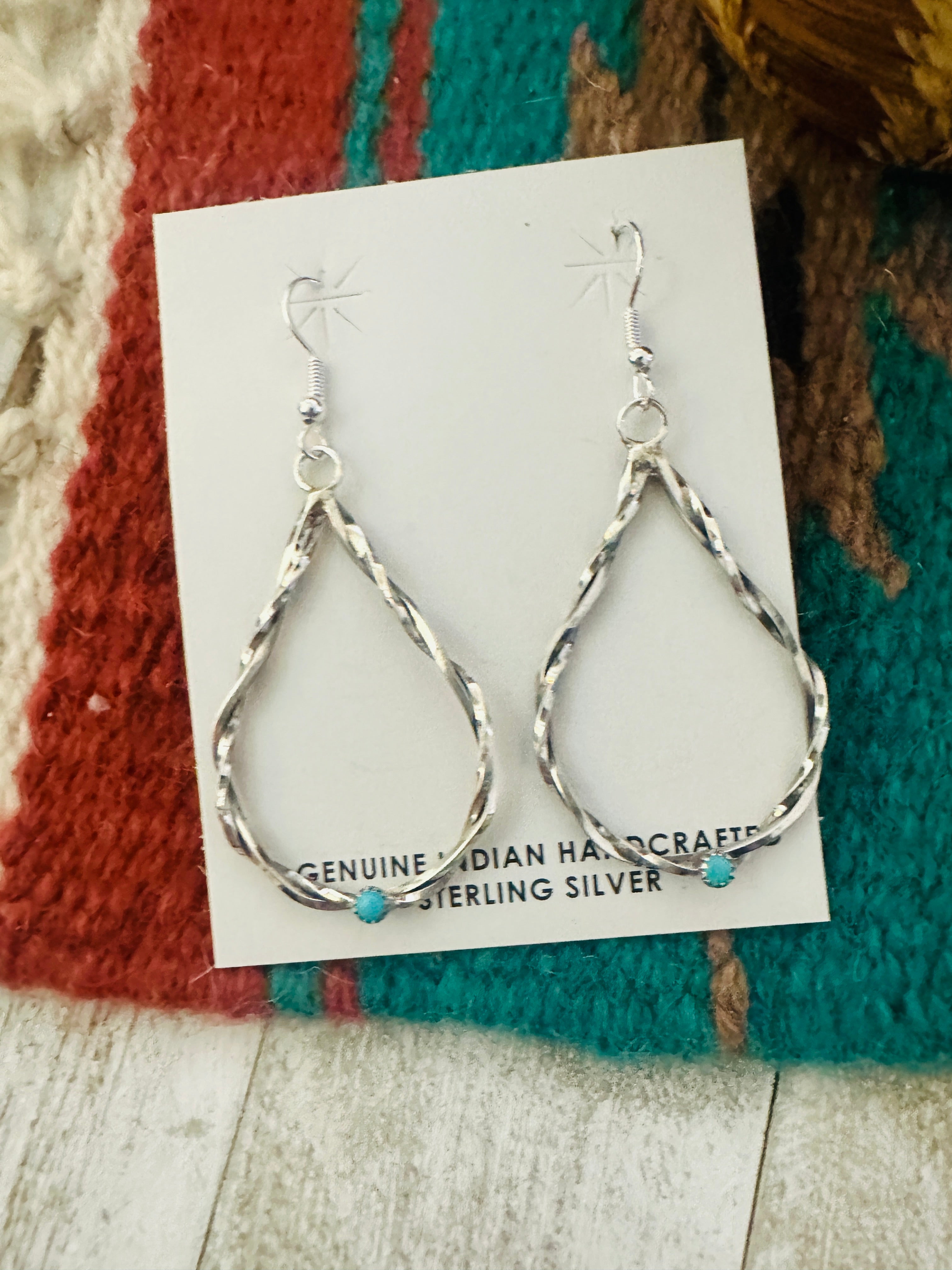 Navajo Turquoise & Sterling Silver Teardrop Dangle Earrings