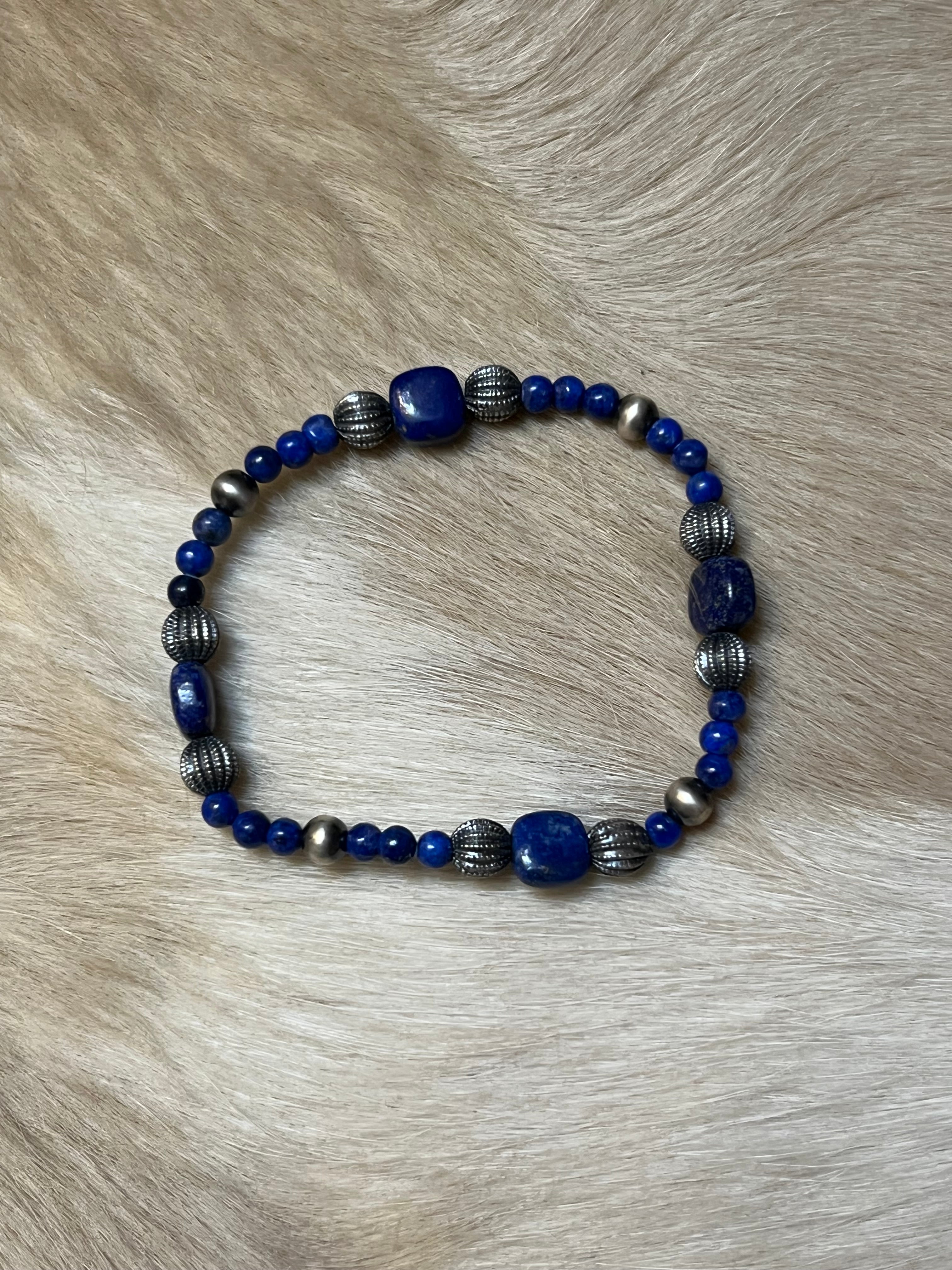 Handmade Lapis & Sterling Silver Beaded Bracelet