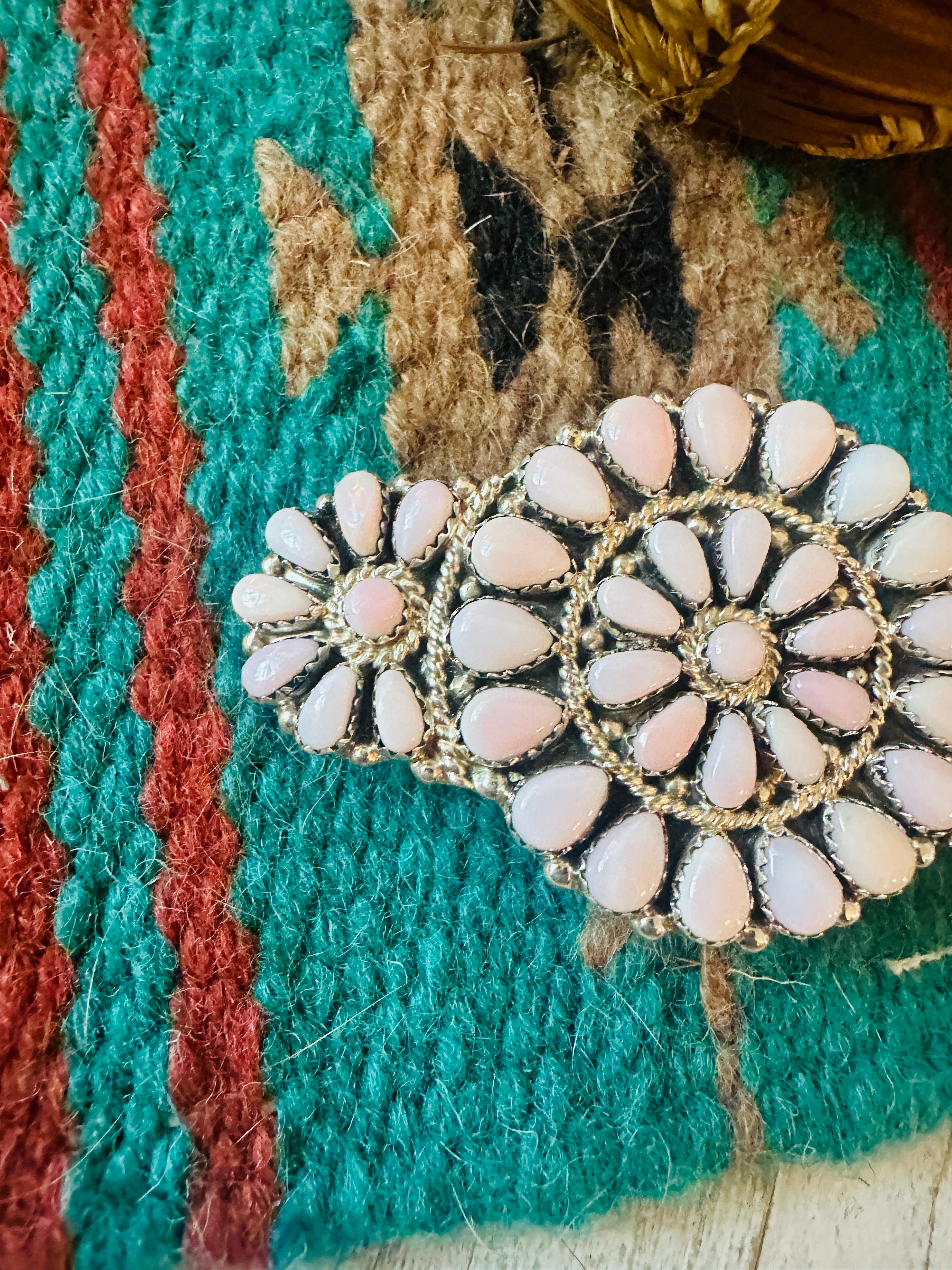 Navajo Queen Pink Conch & Sterling Silver Cluster Hair Barrette