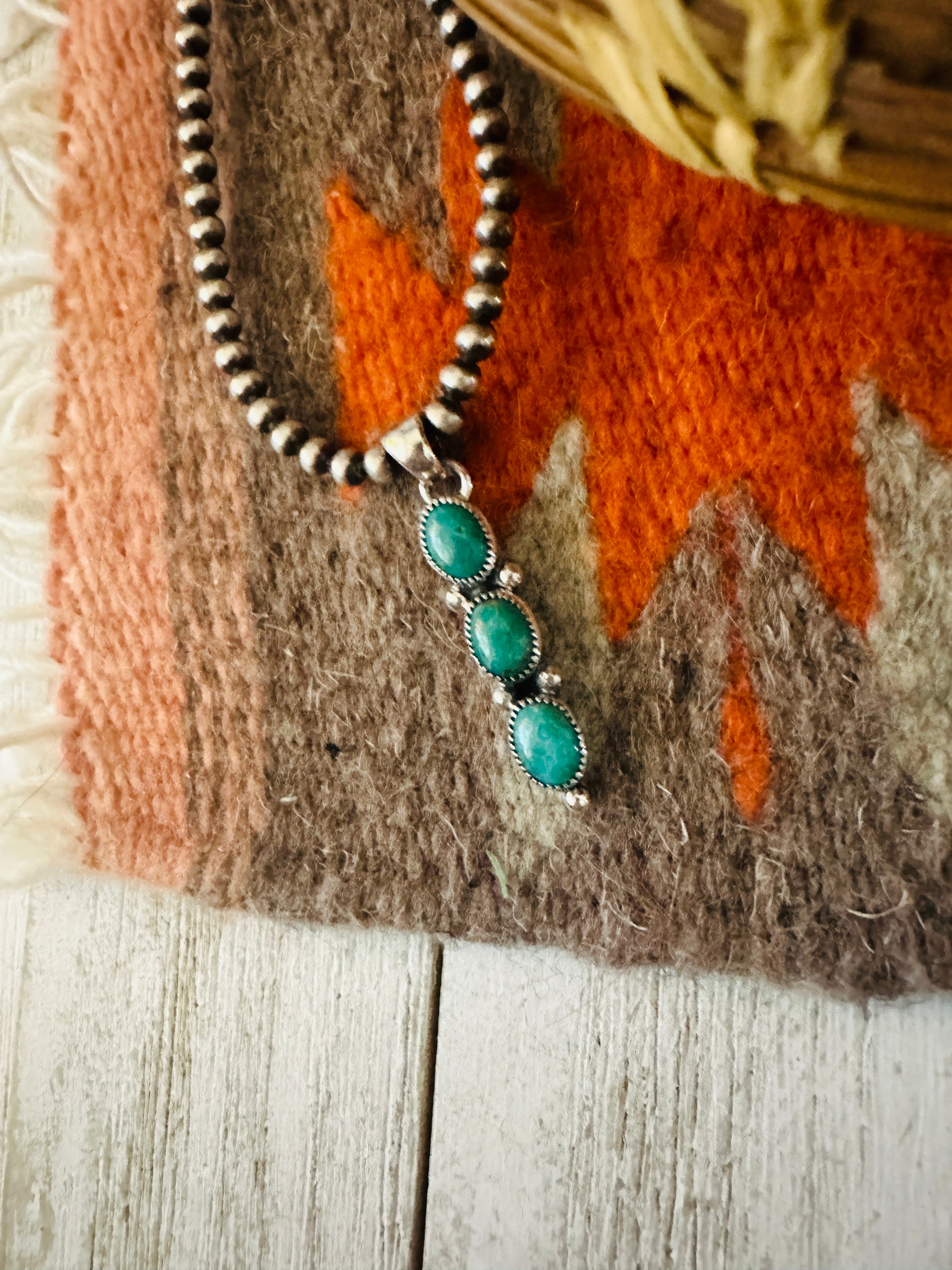 Navajo Turquoise & Sterling Silver Triple Stone Pendant