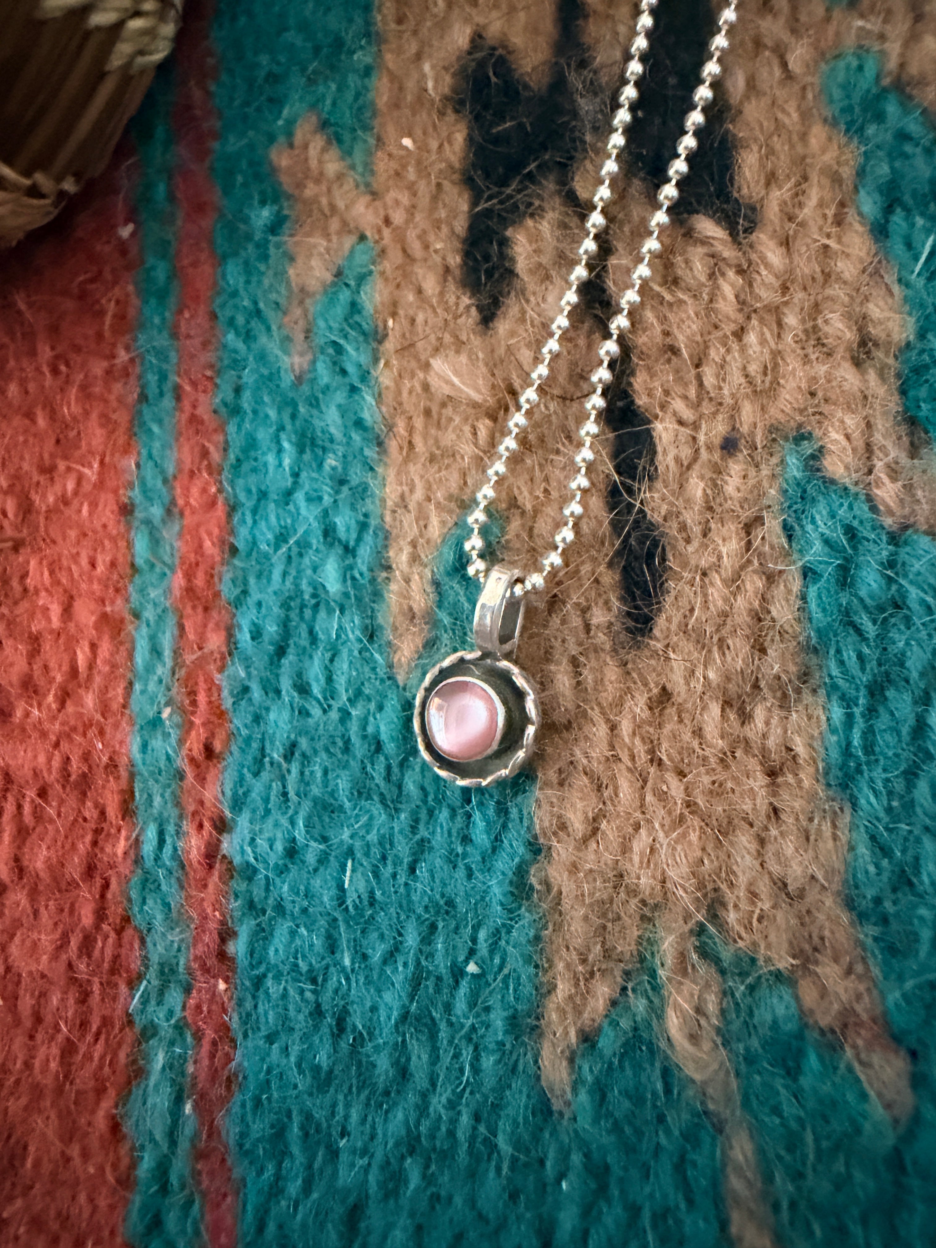 Handcrafted Sterling Silver and Pink Mother of Pearl Mini Pendant