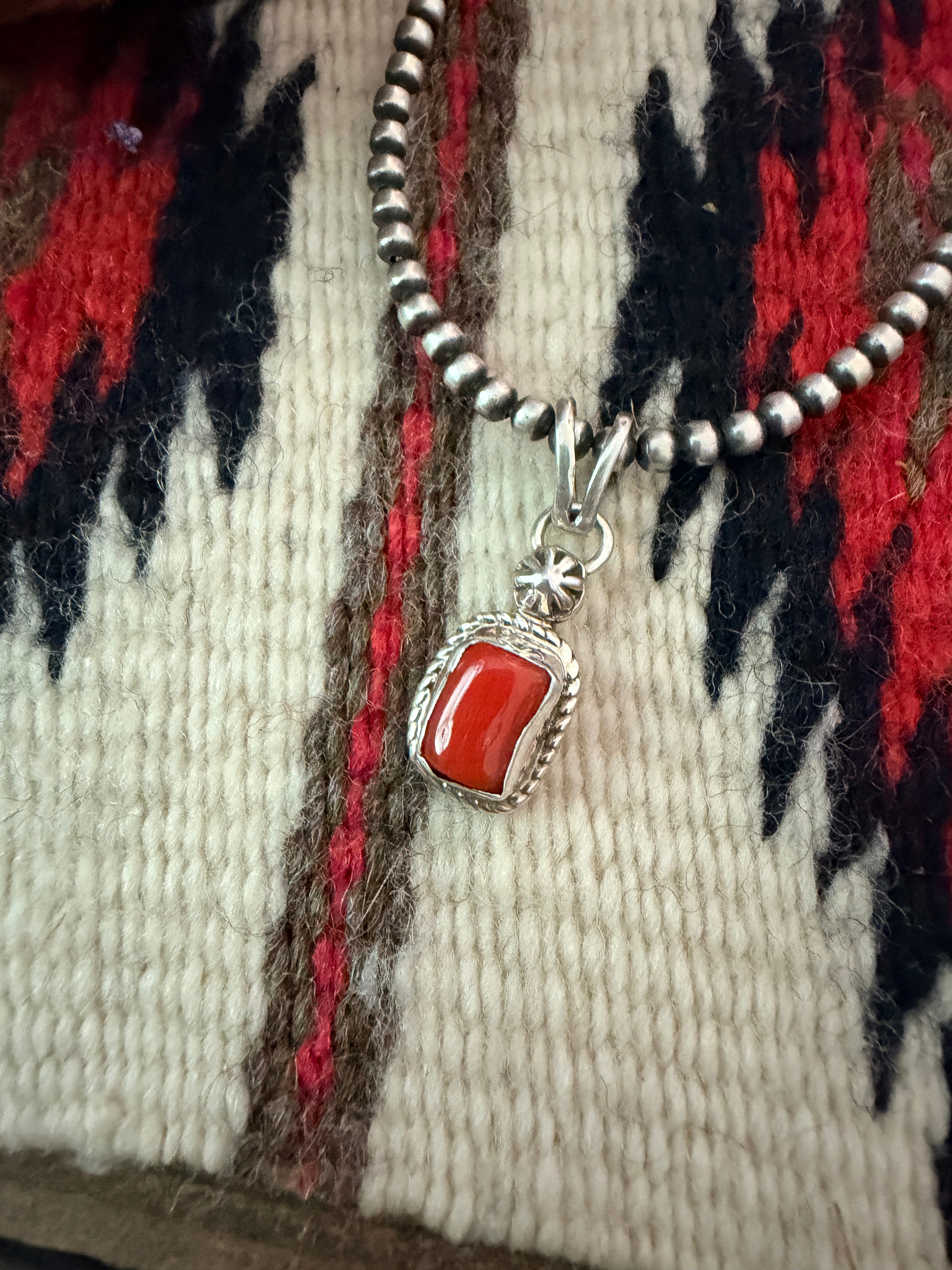 Handcrafted Sterling Silver & Coral Pendant