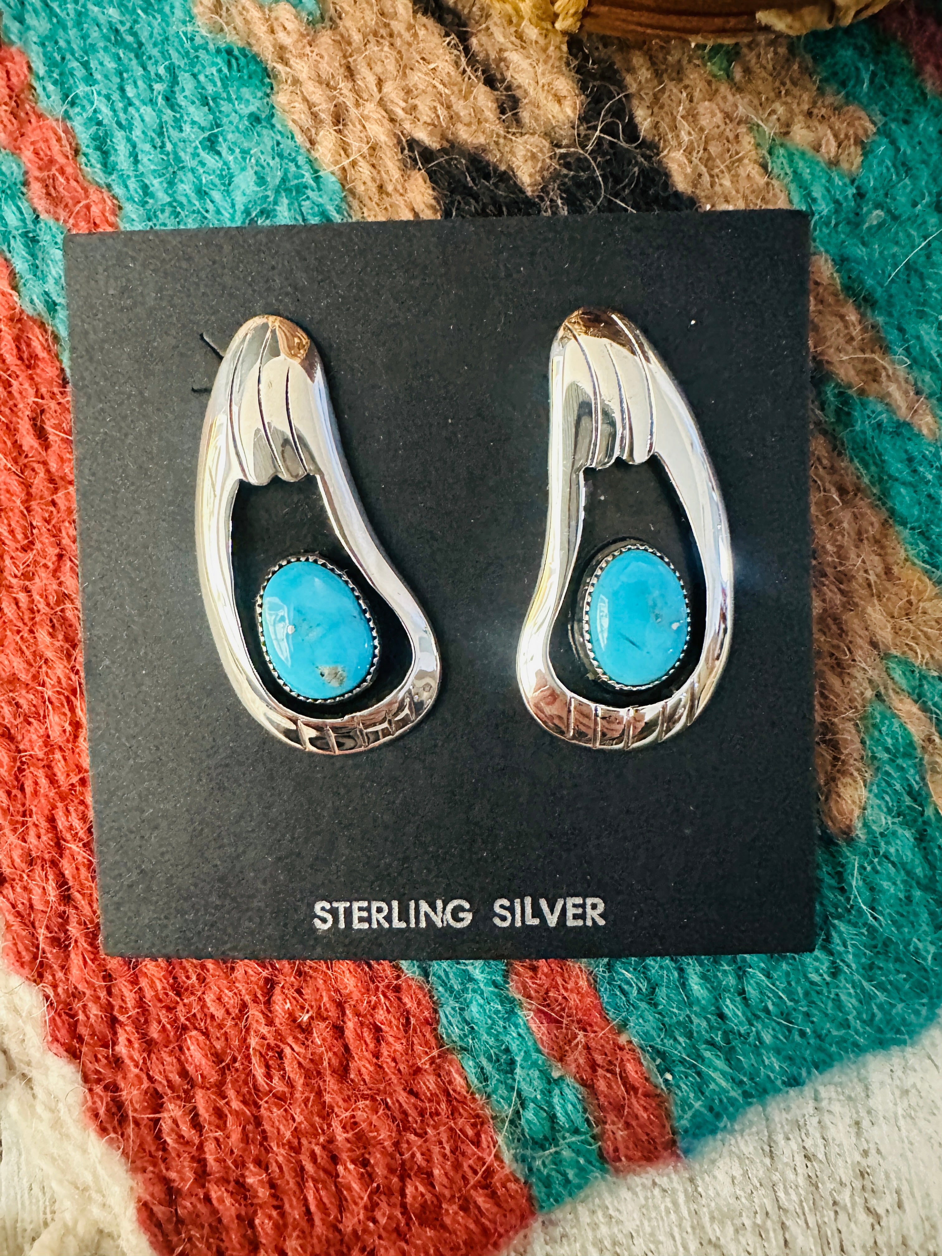 Navajo Turquoise and Sterling Silver Shadowbox Earrings