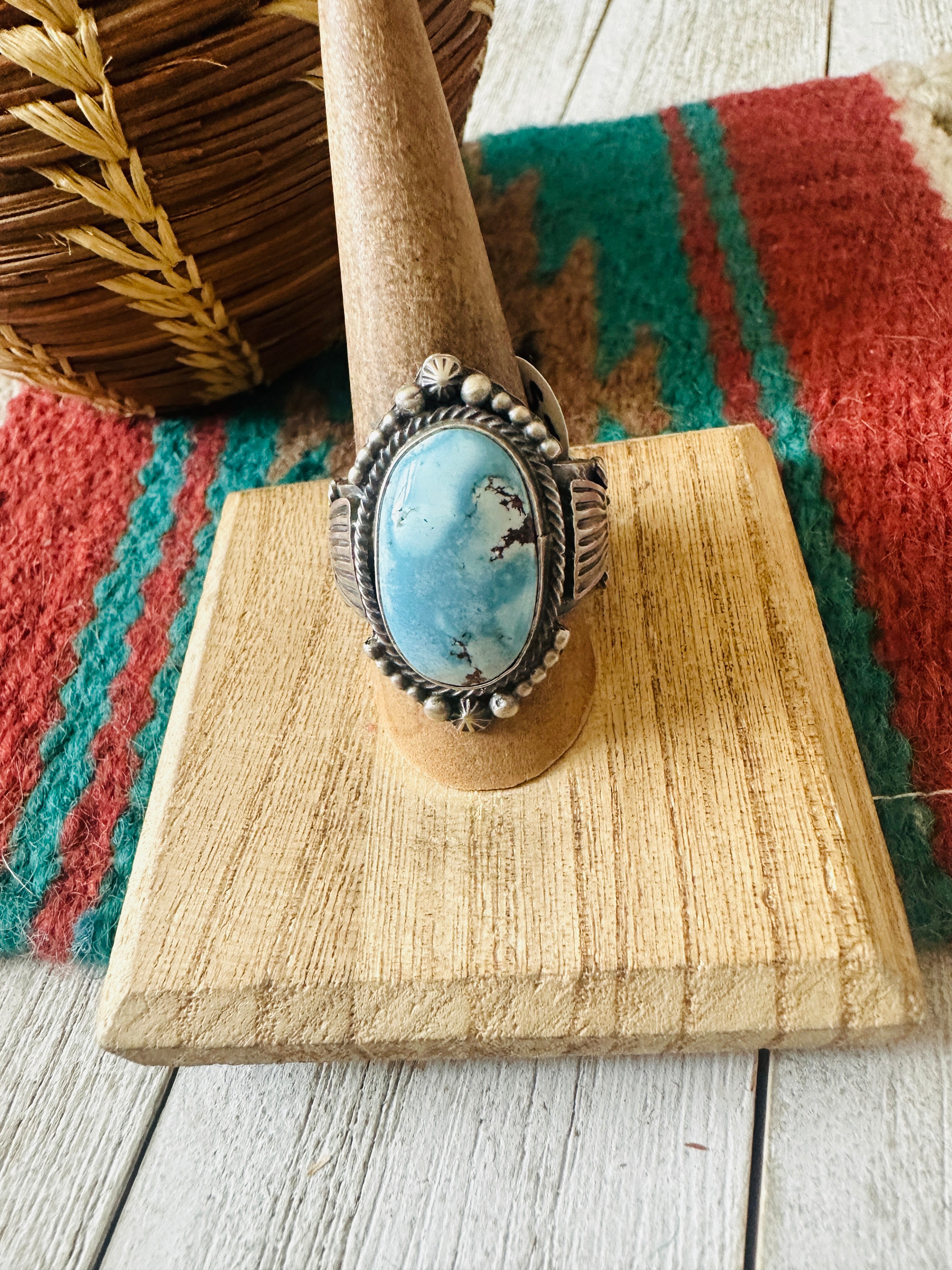 Navajo Golden Hills Turquoise & Sterling Silver Ring Size 10