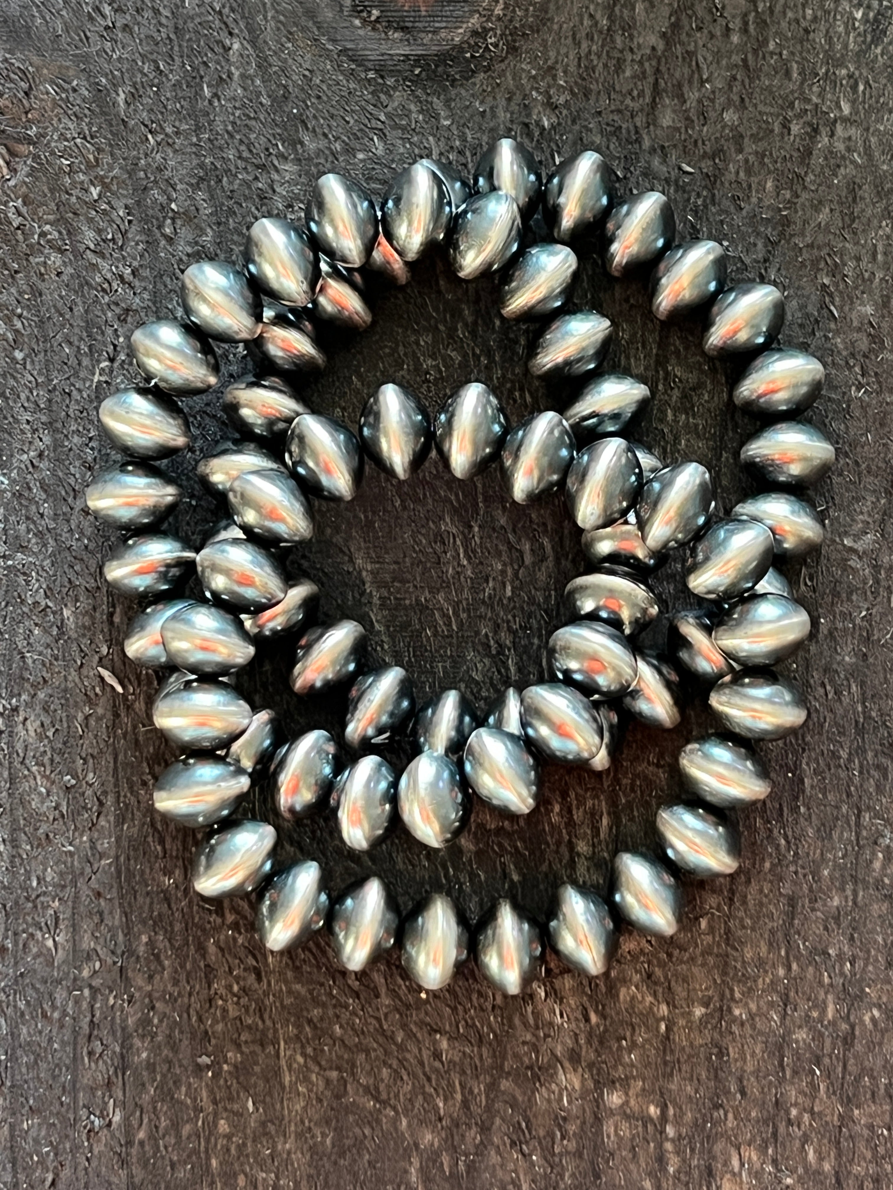 Vinita Cowboy Handcrafted Sterling Silver Stretch 10mm Saucer Bead Bracelets