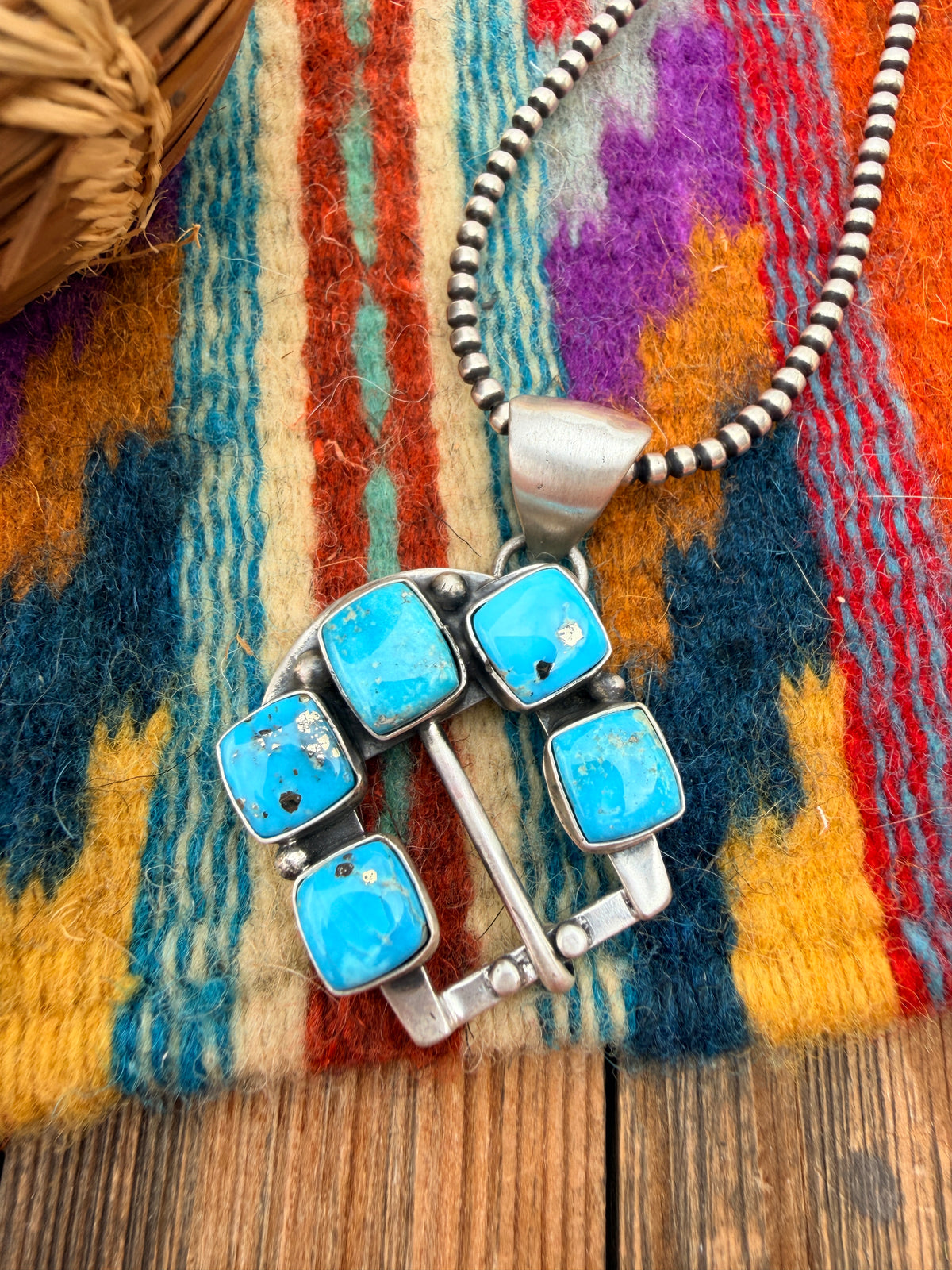 Handcrafted Sterling Silver & Turquoise Belt Buckle Pendant by Russell Sam