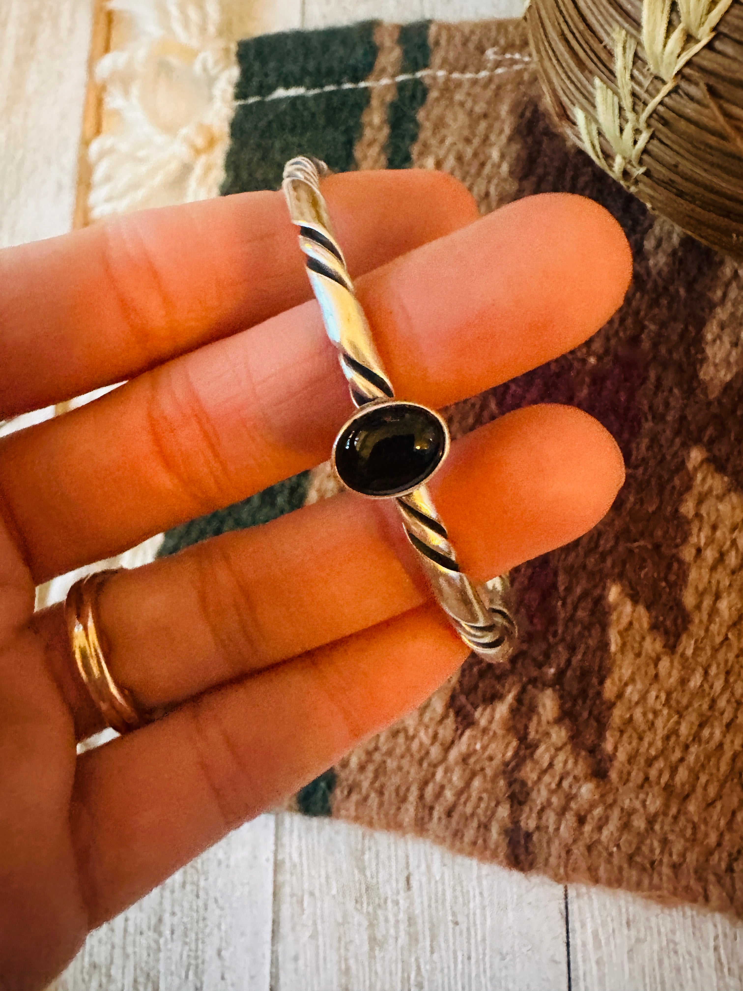 Navajo Sterling Silver & Onyx Cuff Bracelet