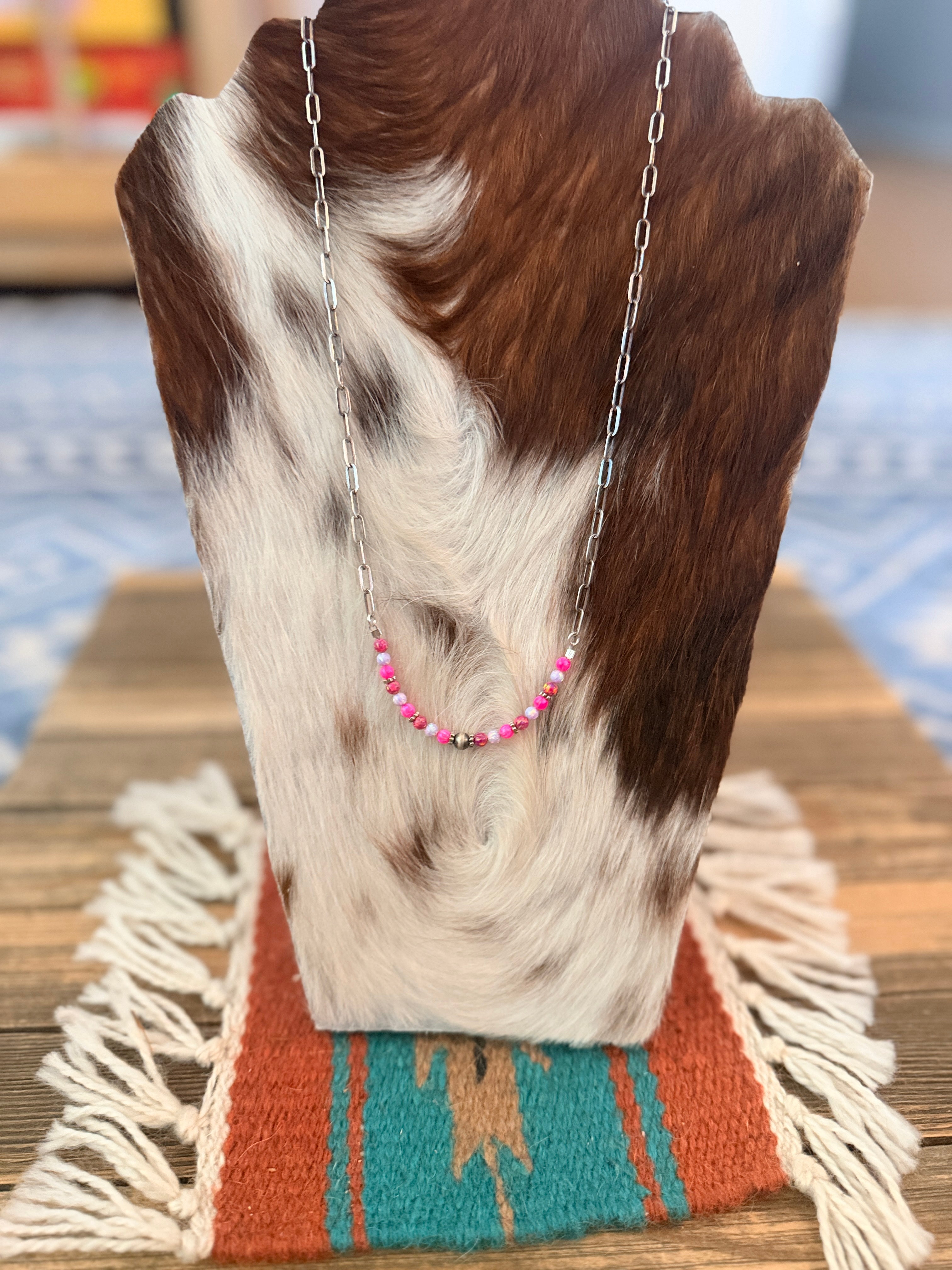 Handmade Sterling Silver & Fire Opal Beaded Necklace