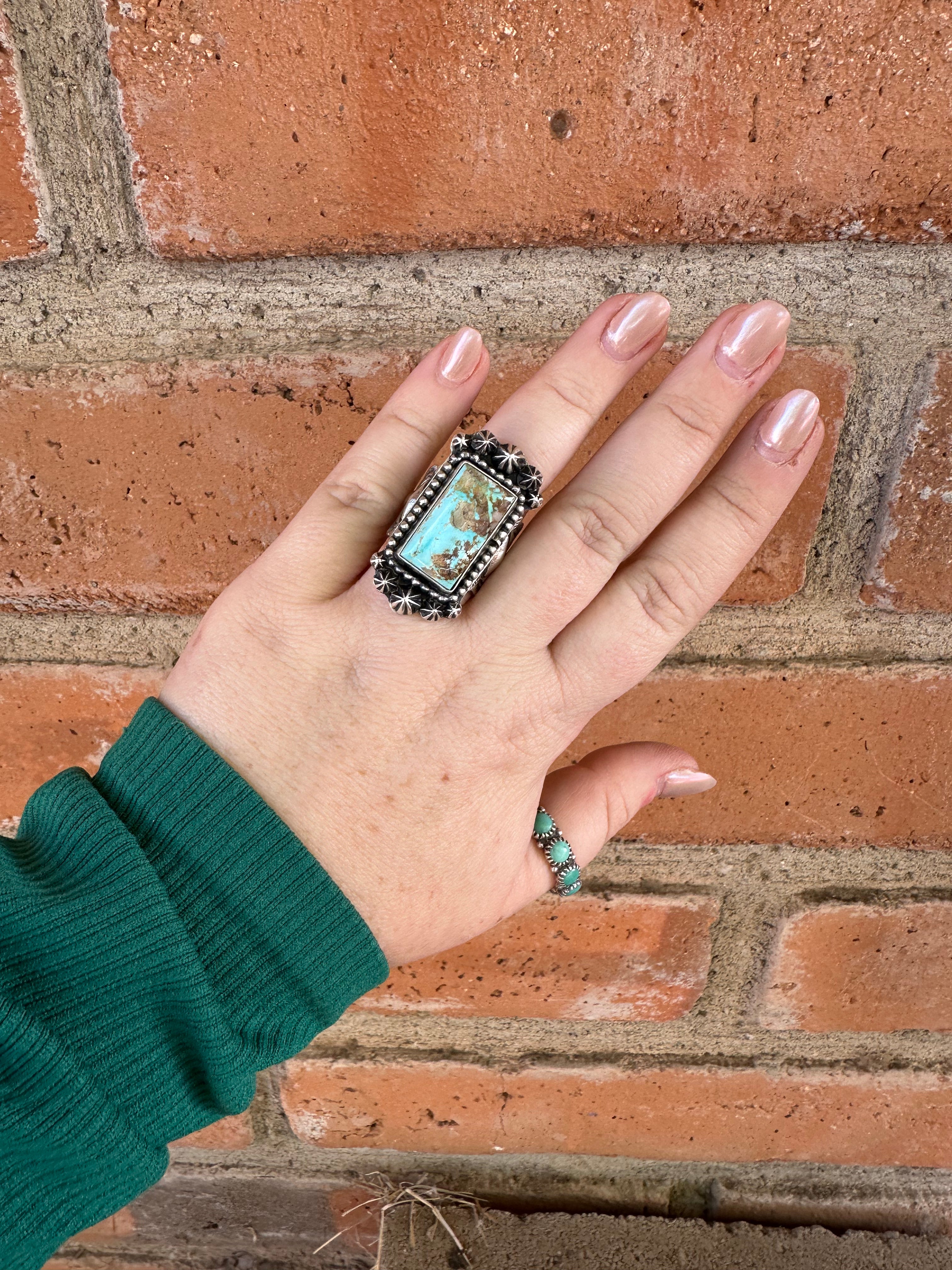 Navajo Carico Lake Turquoise & Sterling Silver Ring Size 9