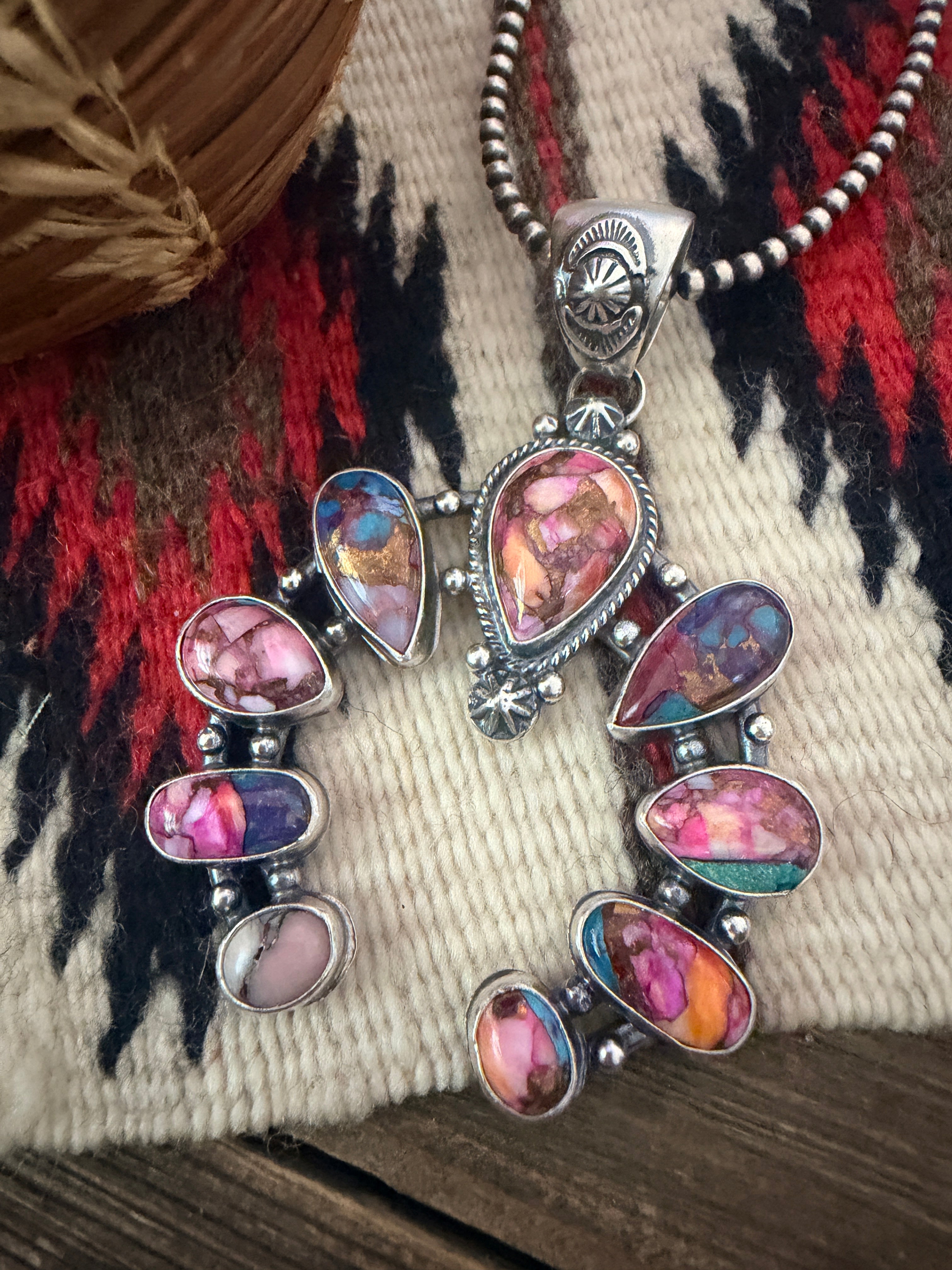 Handcrafted Sterling Silver & Pink Dream Mojave Naja Pendant by Joe Begay