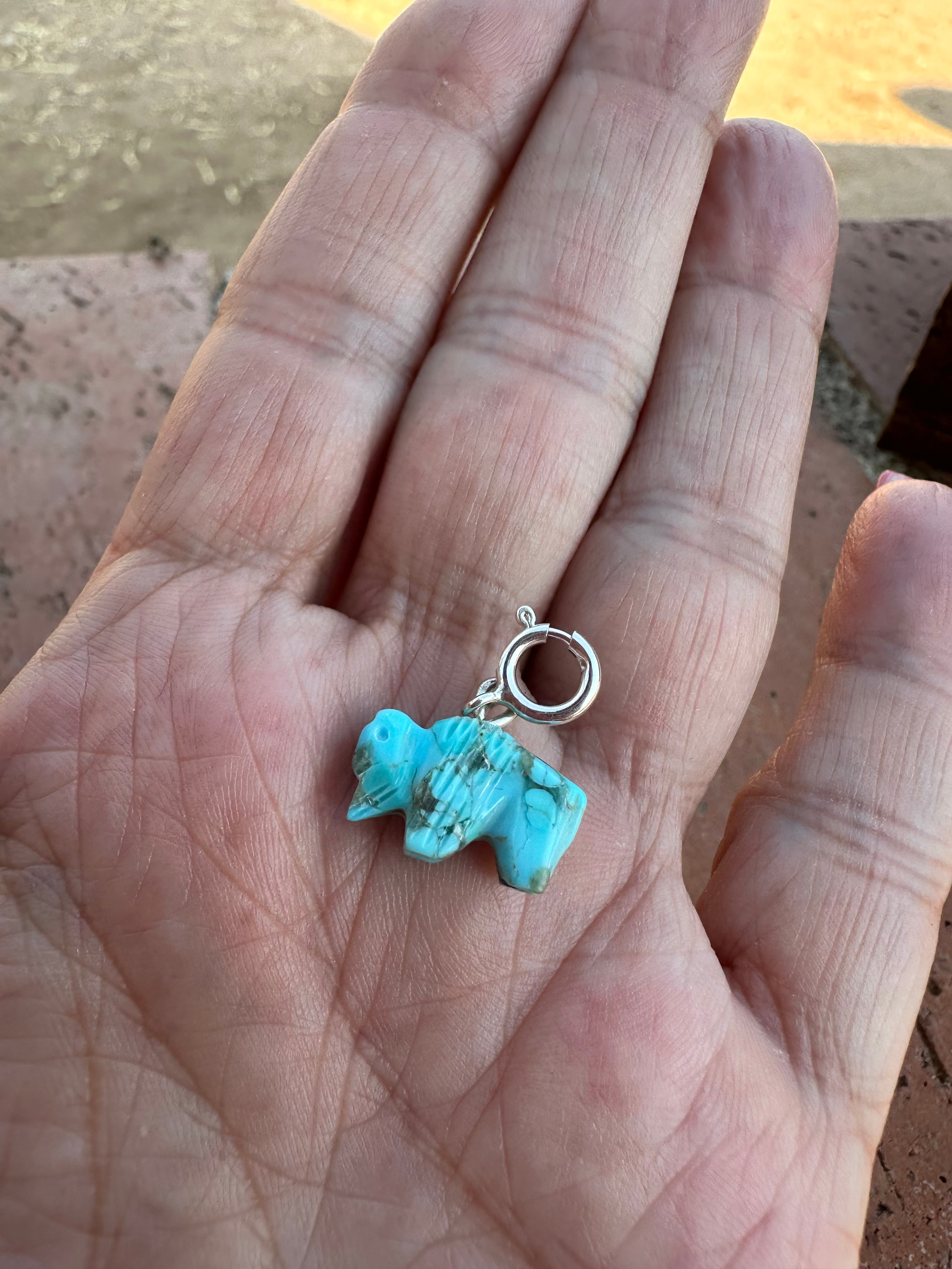 Zuni Hand Carved Turquoise Buffalo Charm