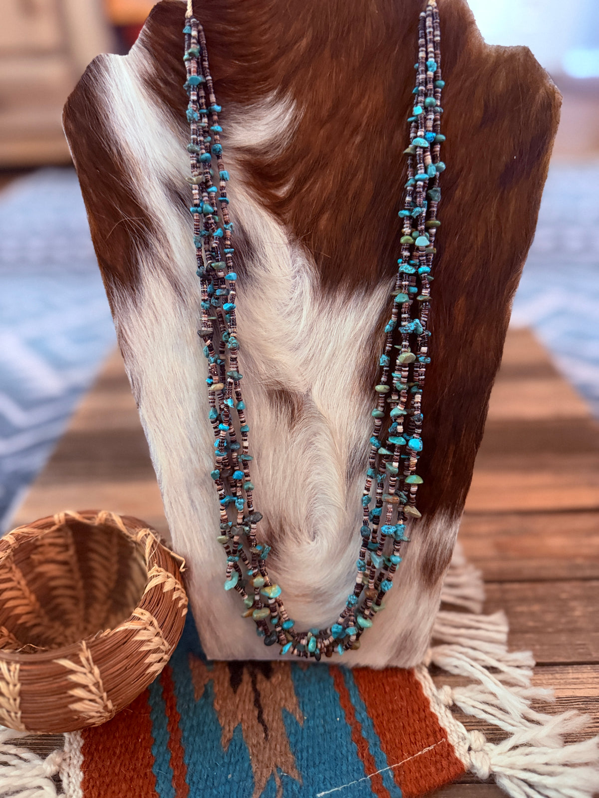 Old Pawn Handcrafted Turquoise & Heishi Shell Five-Strand Beaded 30” Necklace