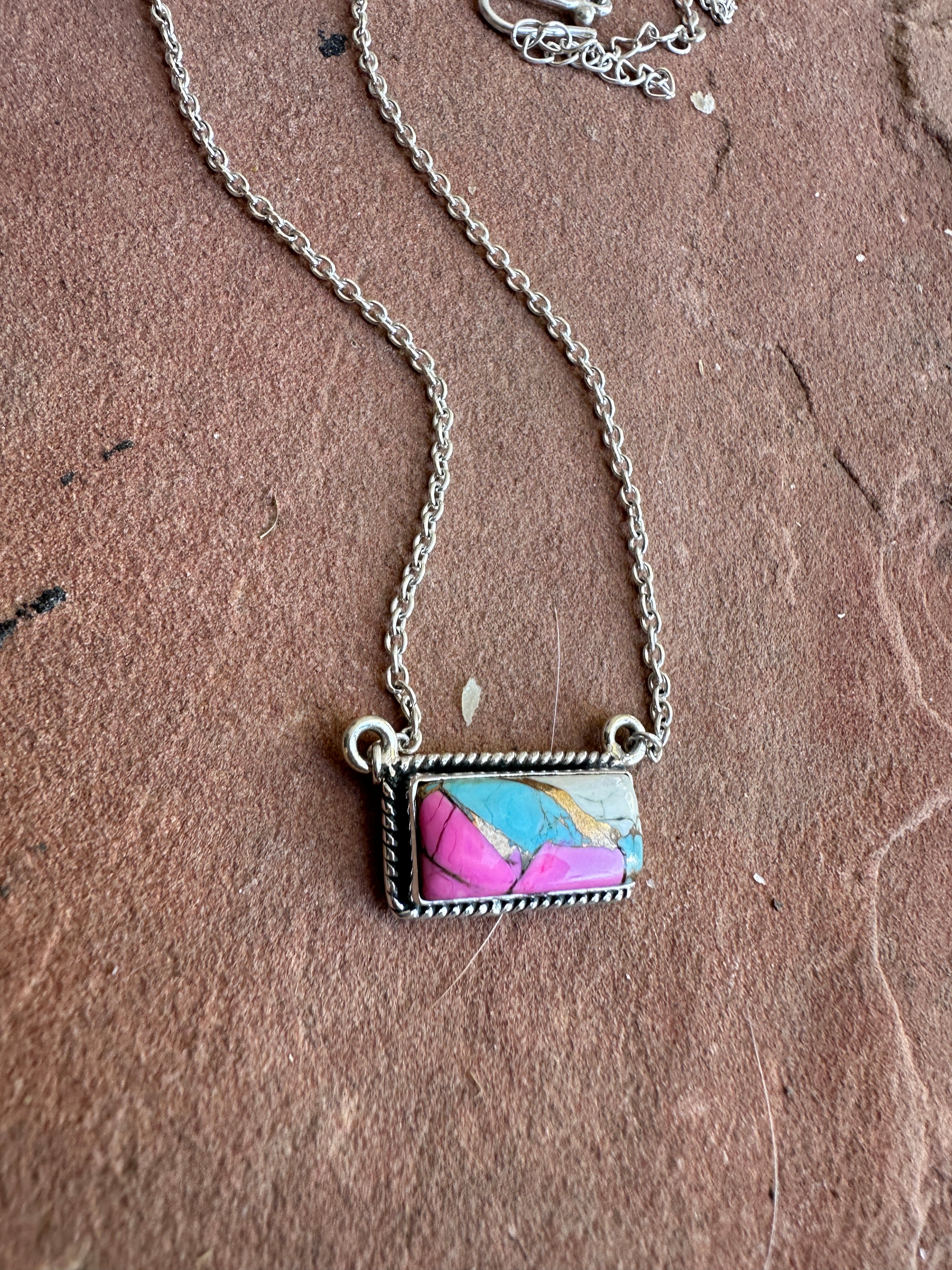 Handmade Cotton Candy Sterling Silver Bar Necklace