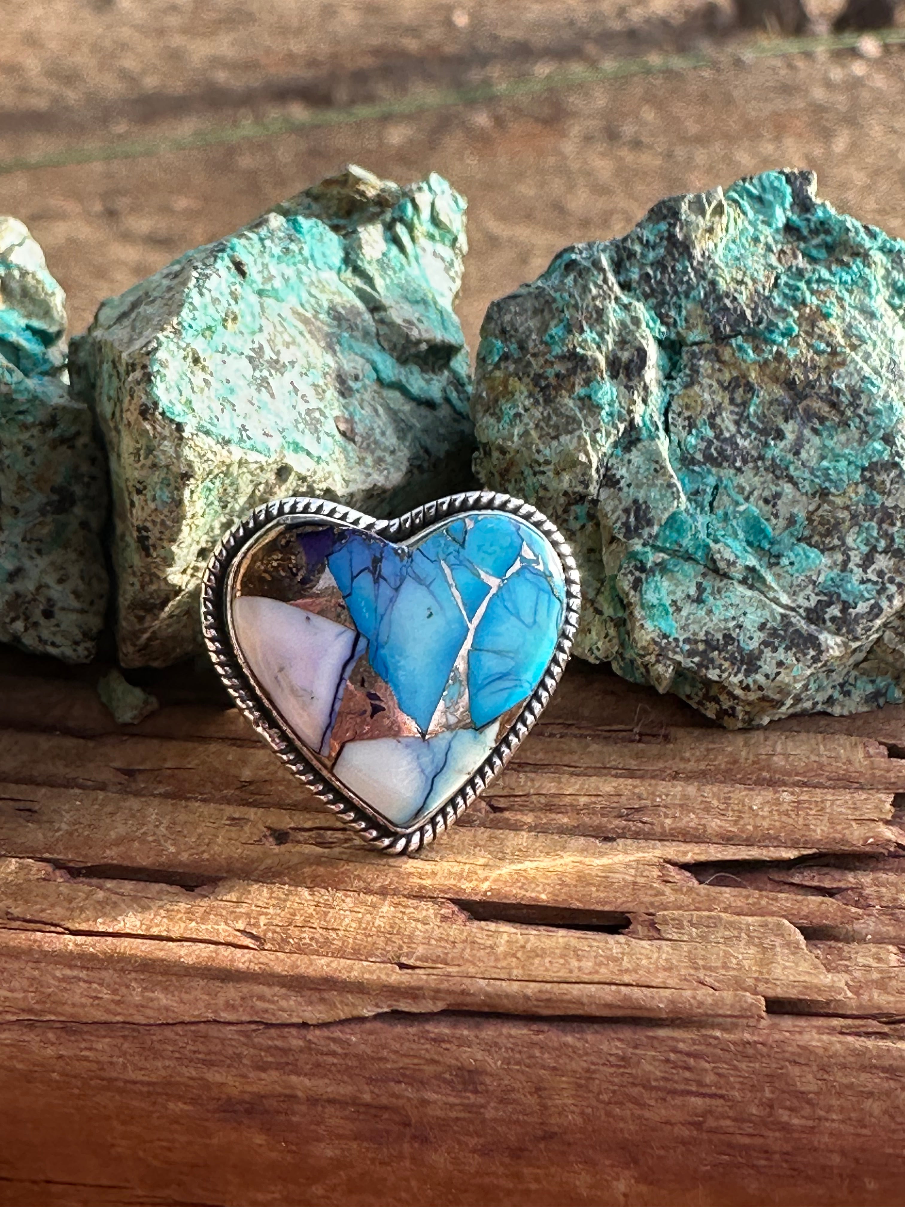 Beautiful Handmade Purple Kingman Dahlia Heart Sterling Silver Adjustable Ring