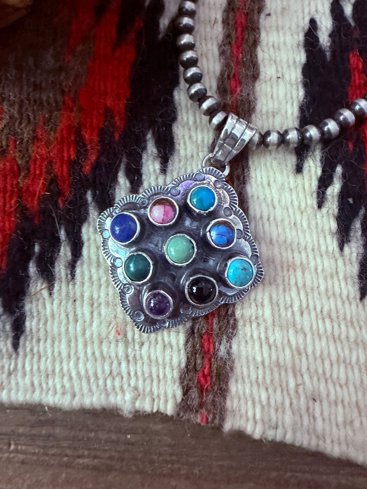 Handcrafted Sterling Silver and Multi Stone Cluster Bear Pendant by Tina Benally