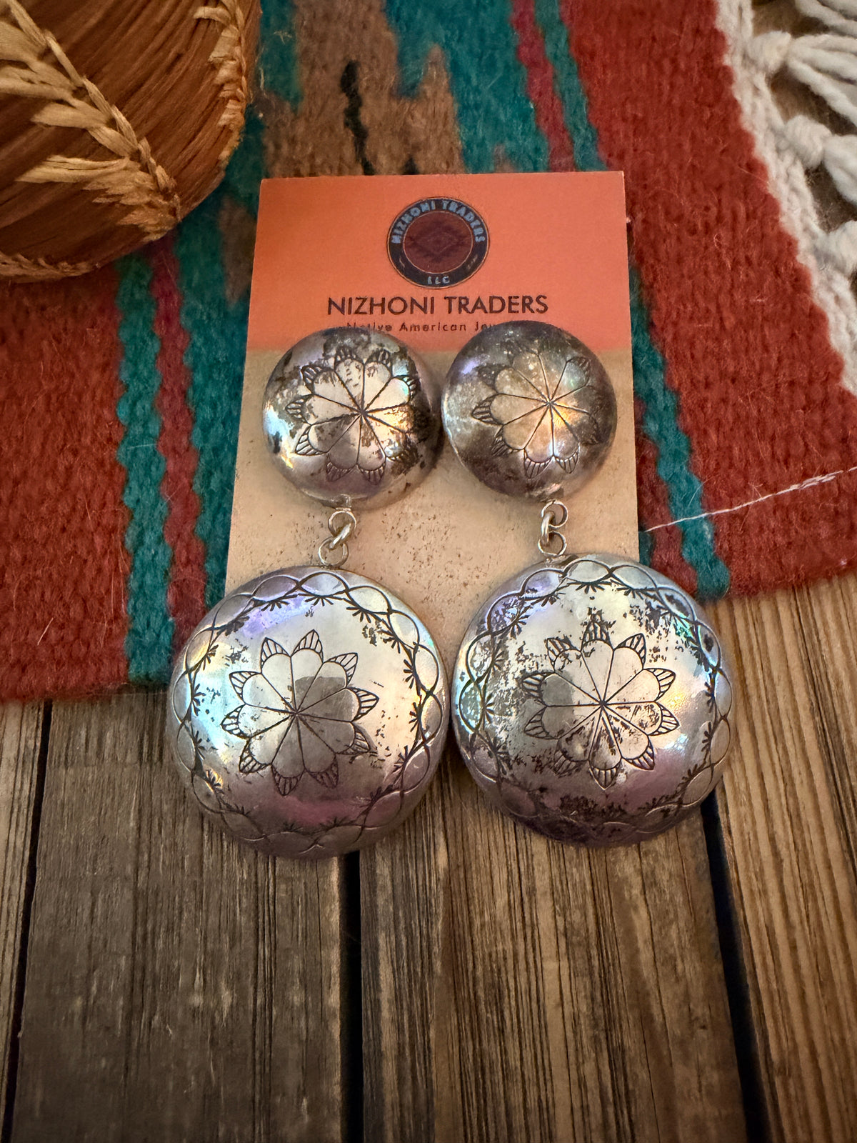Old Pawn Handcrafted Sterling Silver Concho Dangle Earrings