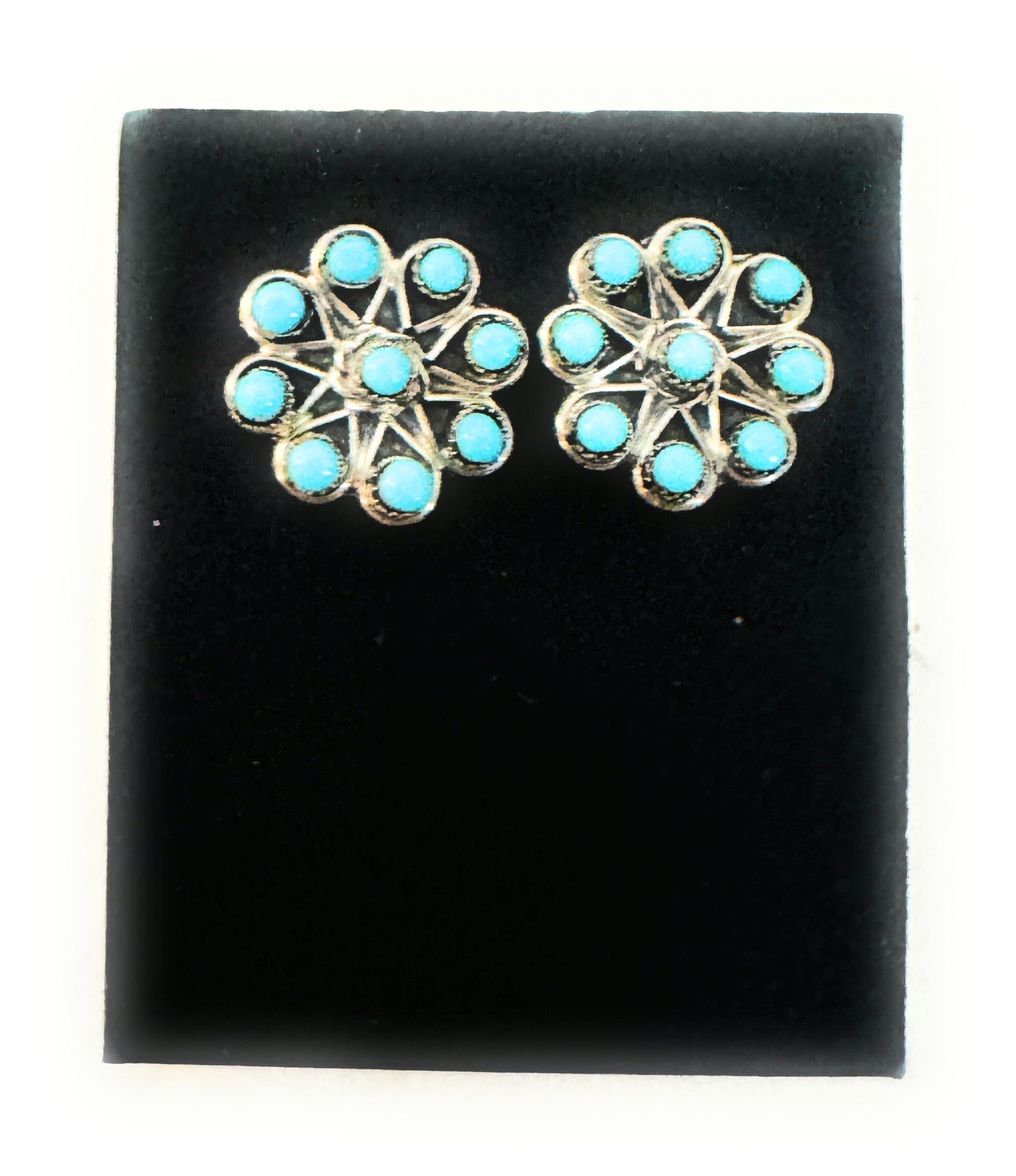 Zuni Turquoise & Sterling Silver Petit Point Stud Earrings