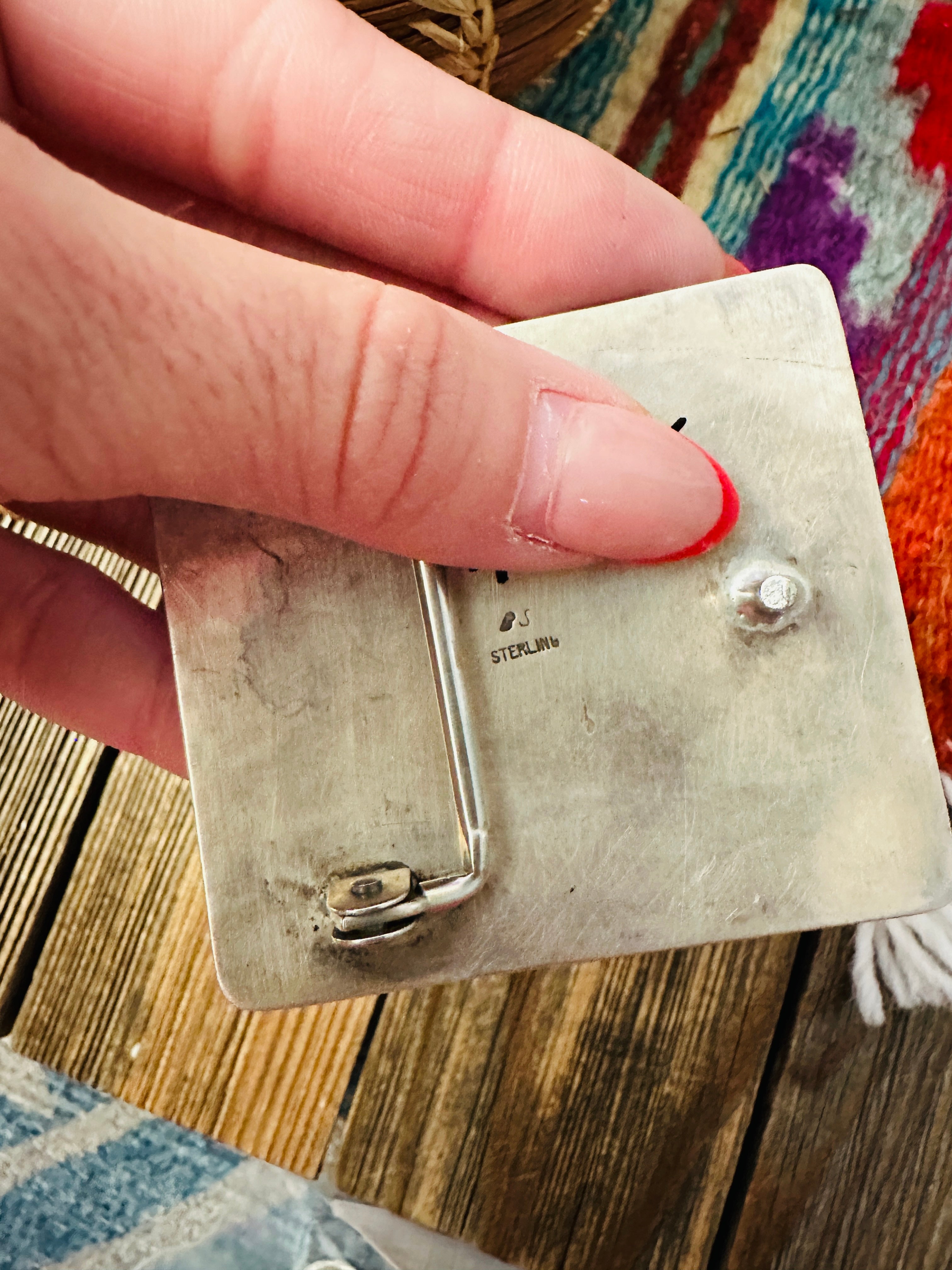 Handcrafted Vintage Old Pawn Multi Stone & Sterling Silver Belt Buckle