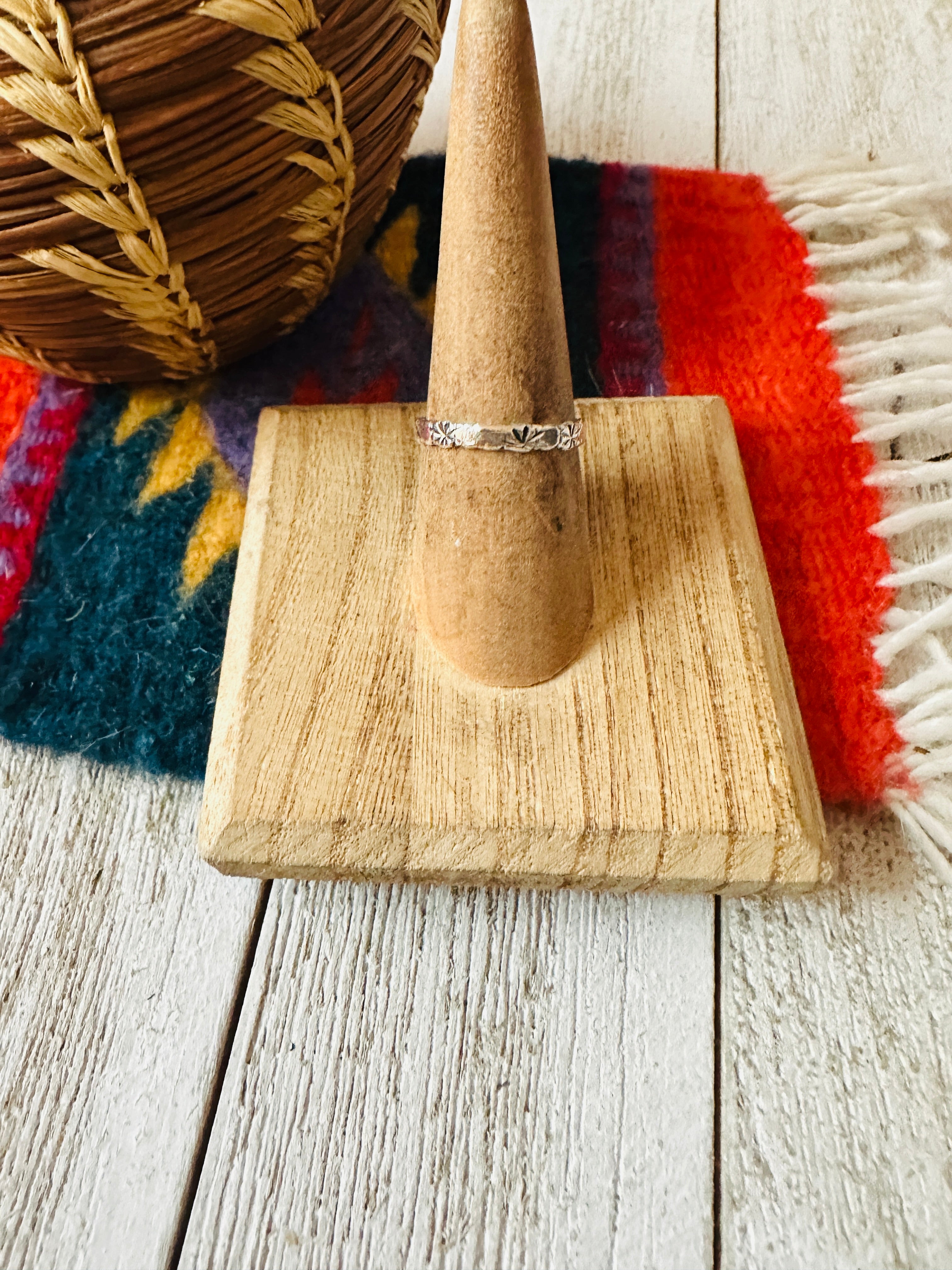 Navajo Hand Stamped Sterling Silver Band Ring