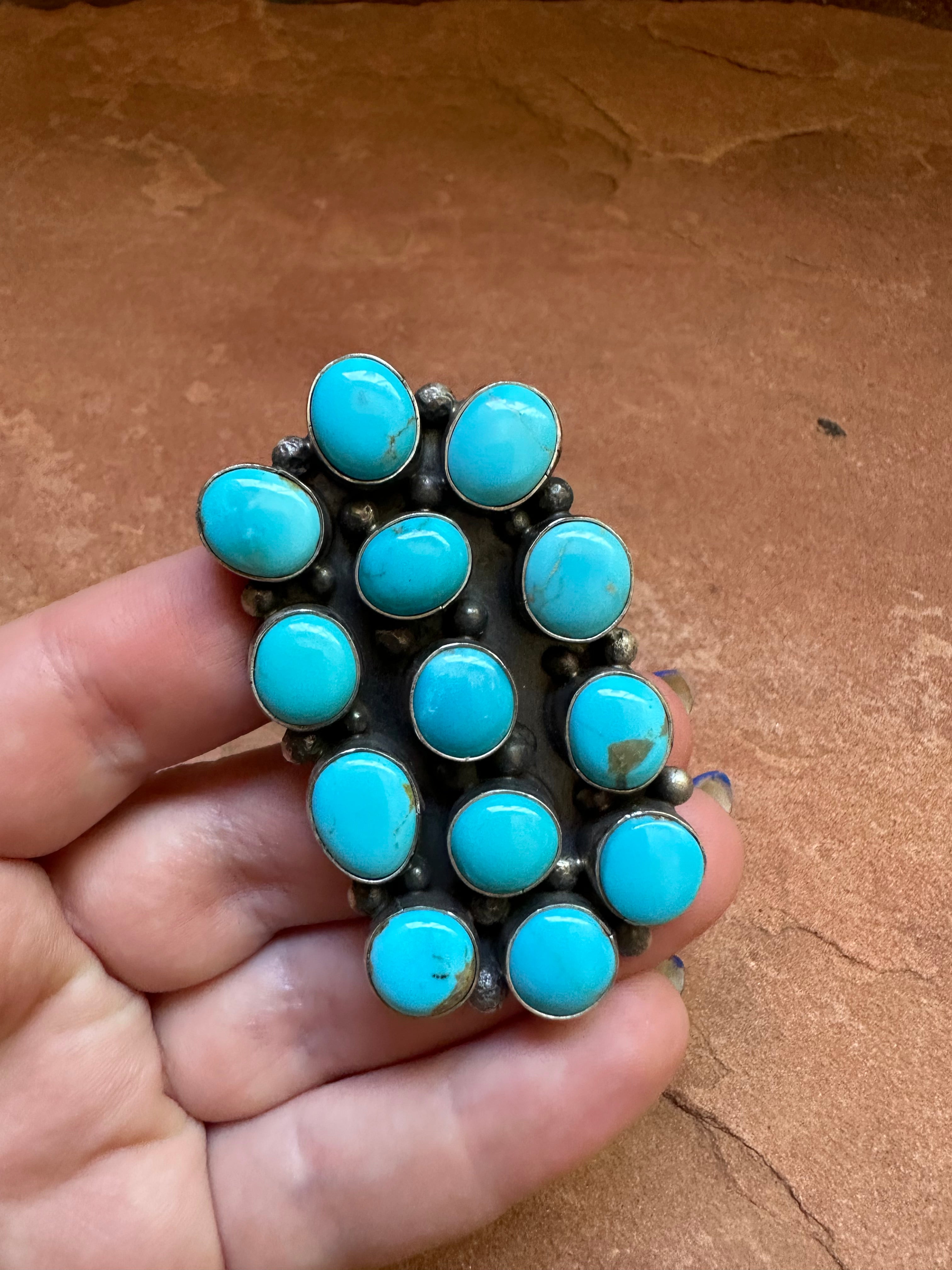 Navajo Turquoise & Sterling Silver Ring Signed Sheila