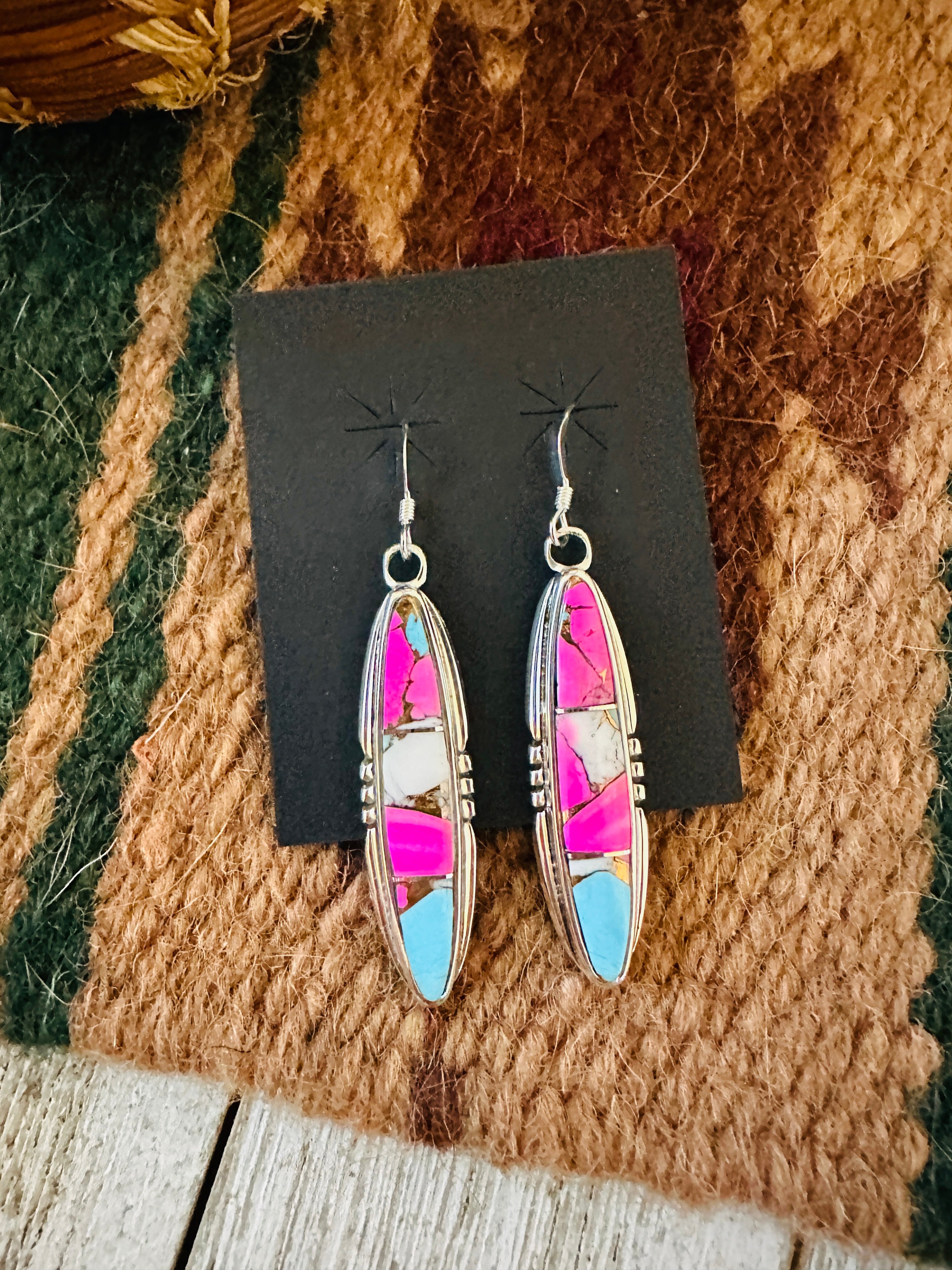 Handcrafted Cotton Candy and Sterling Silver Inlay Dangle Earrings