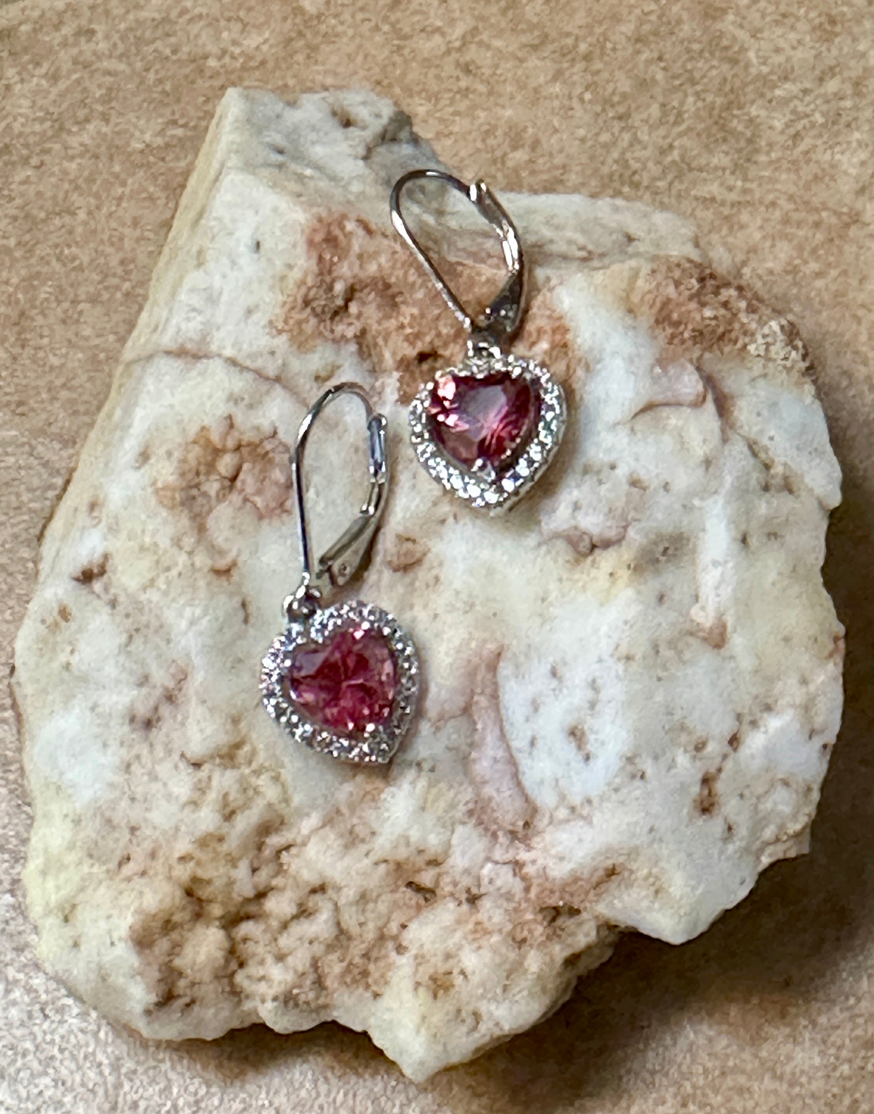 Pink Topaz Heart Shape Sterling Silver Dangle Earrings