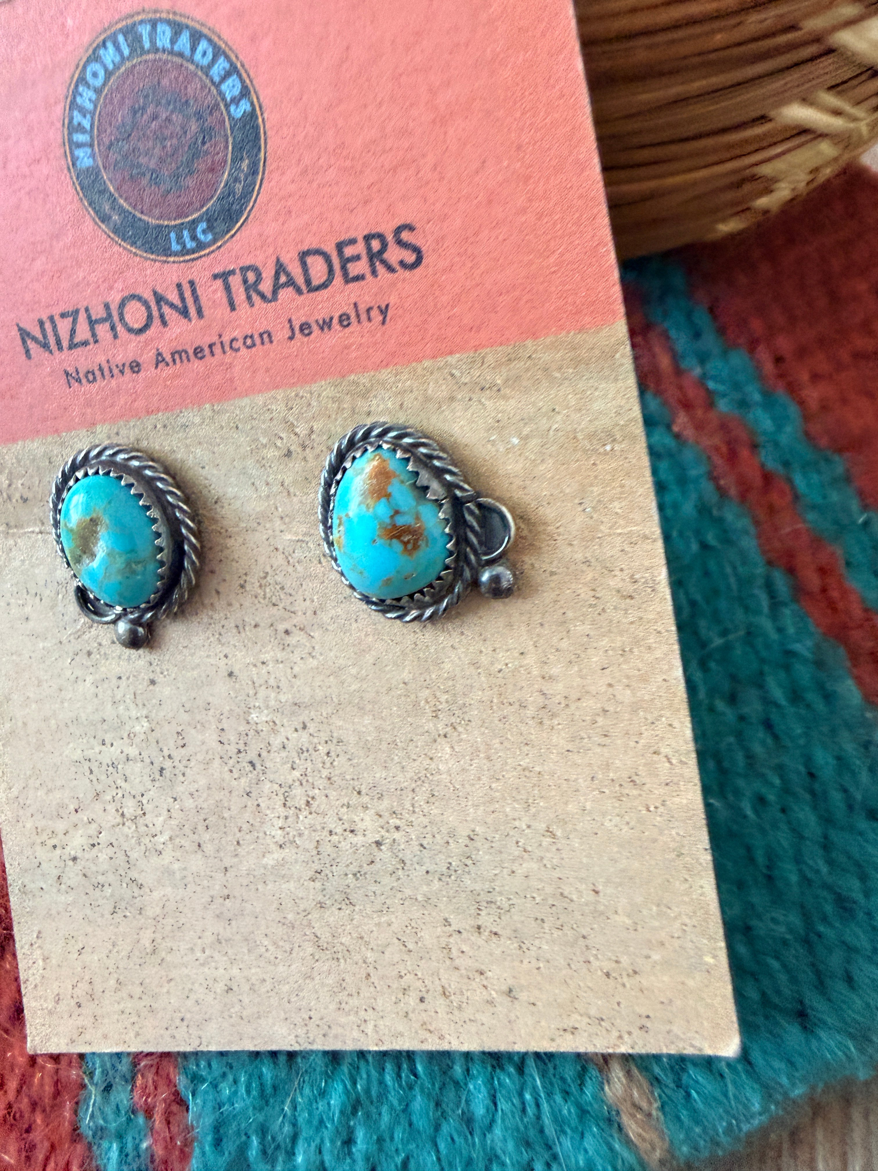 Handcrafted Turquoise & Sterling Silver Stud Earrings by Jacqueline Silver