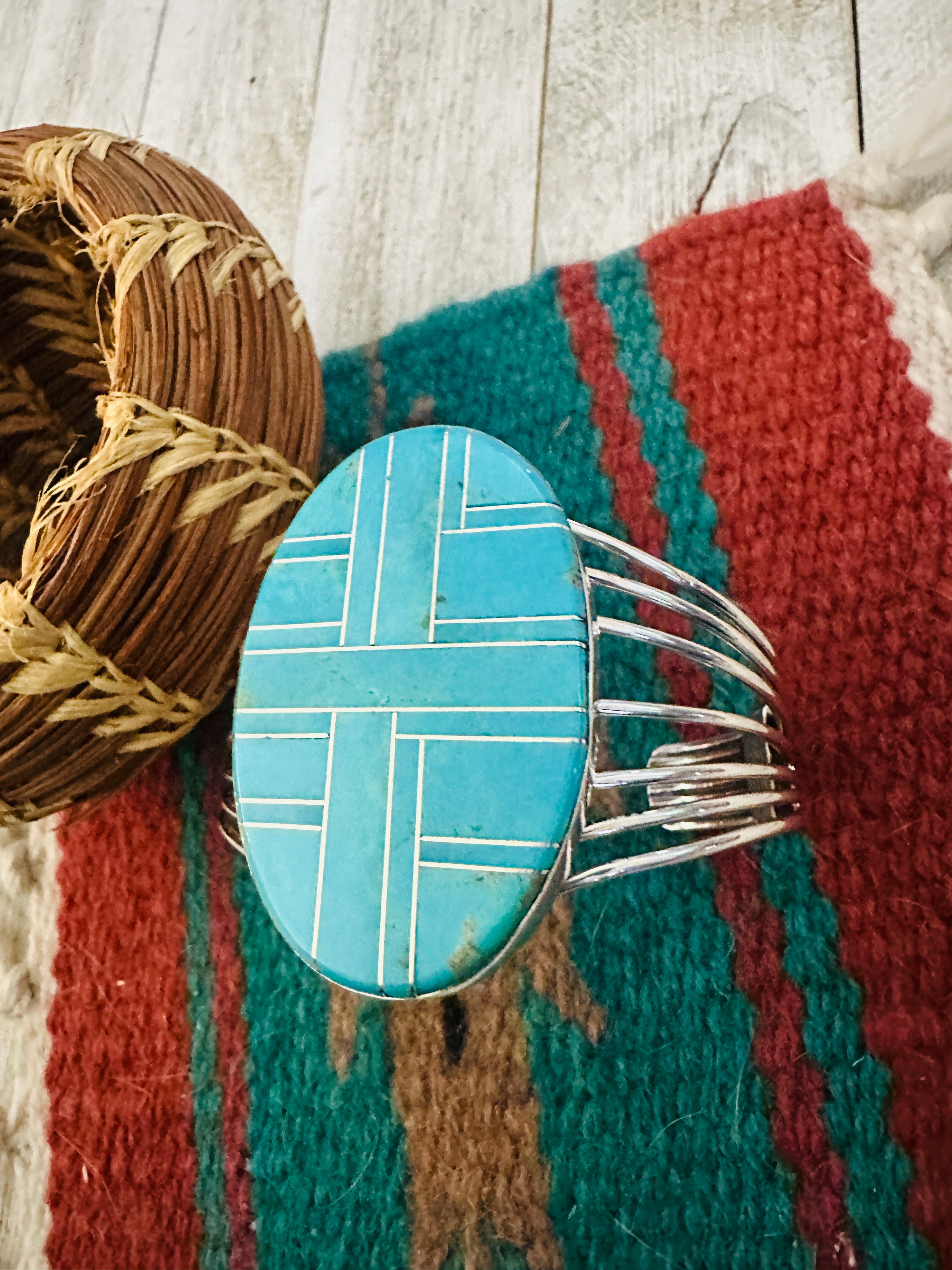 Handcrafted Sterling Silver & Turquoise Inlay Cuff Bracelet