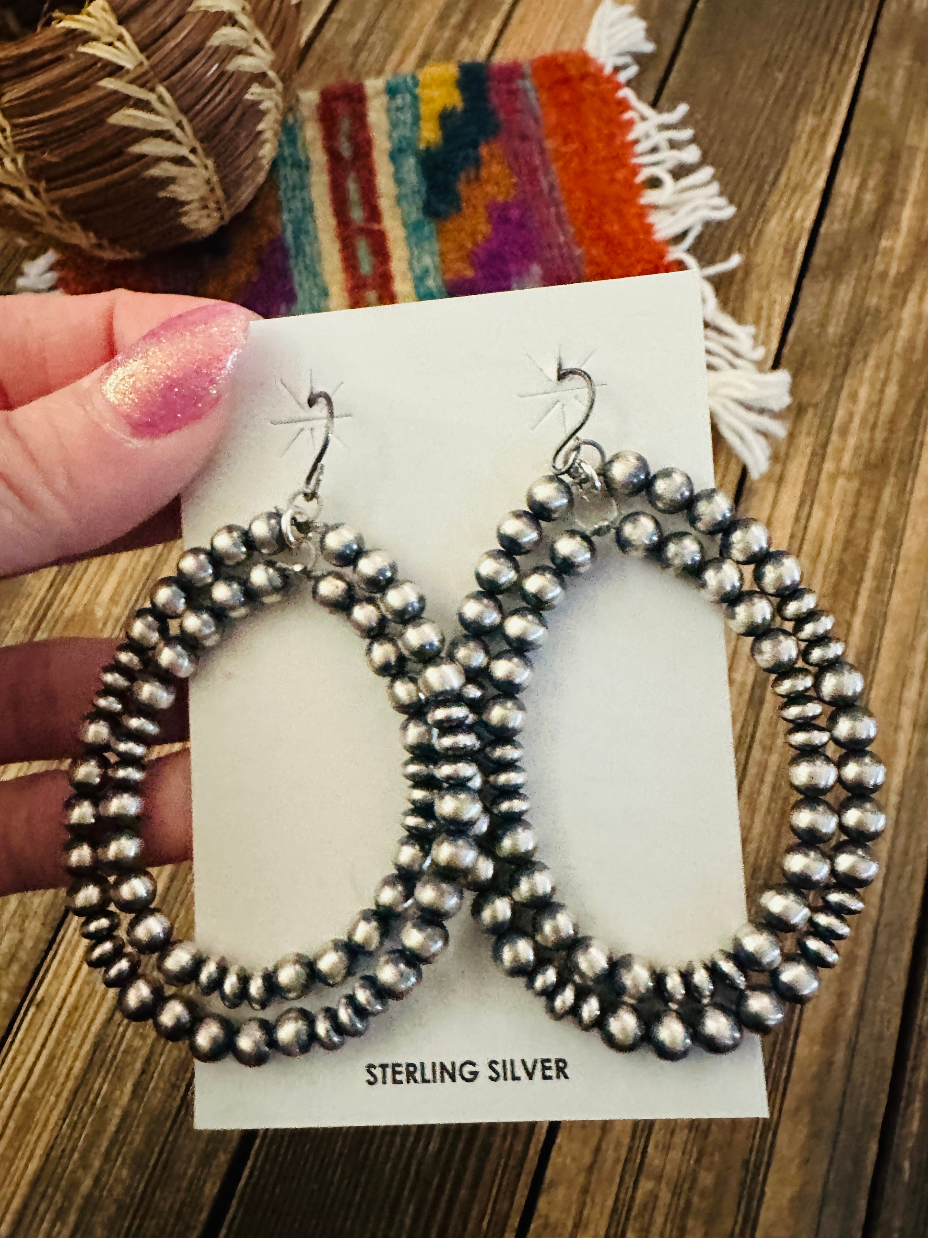 Handcrafted Sterling Silver Pearl Beaded Dangle Hoop Earrings