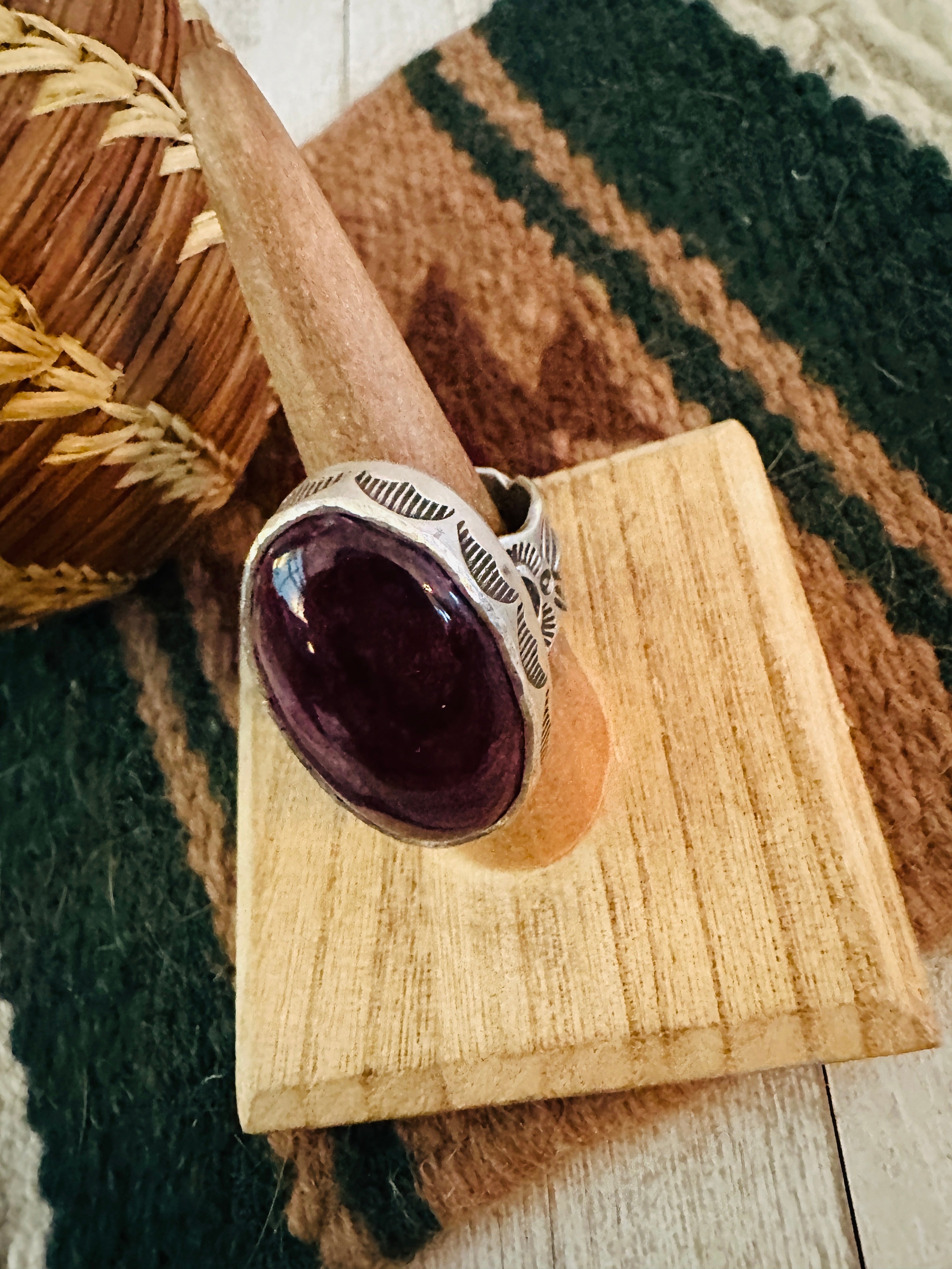 Navajo Purple Spiny & Sterling Silver Adjustable Ring by Russell Sam