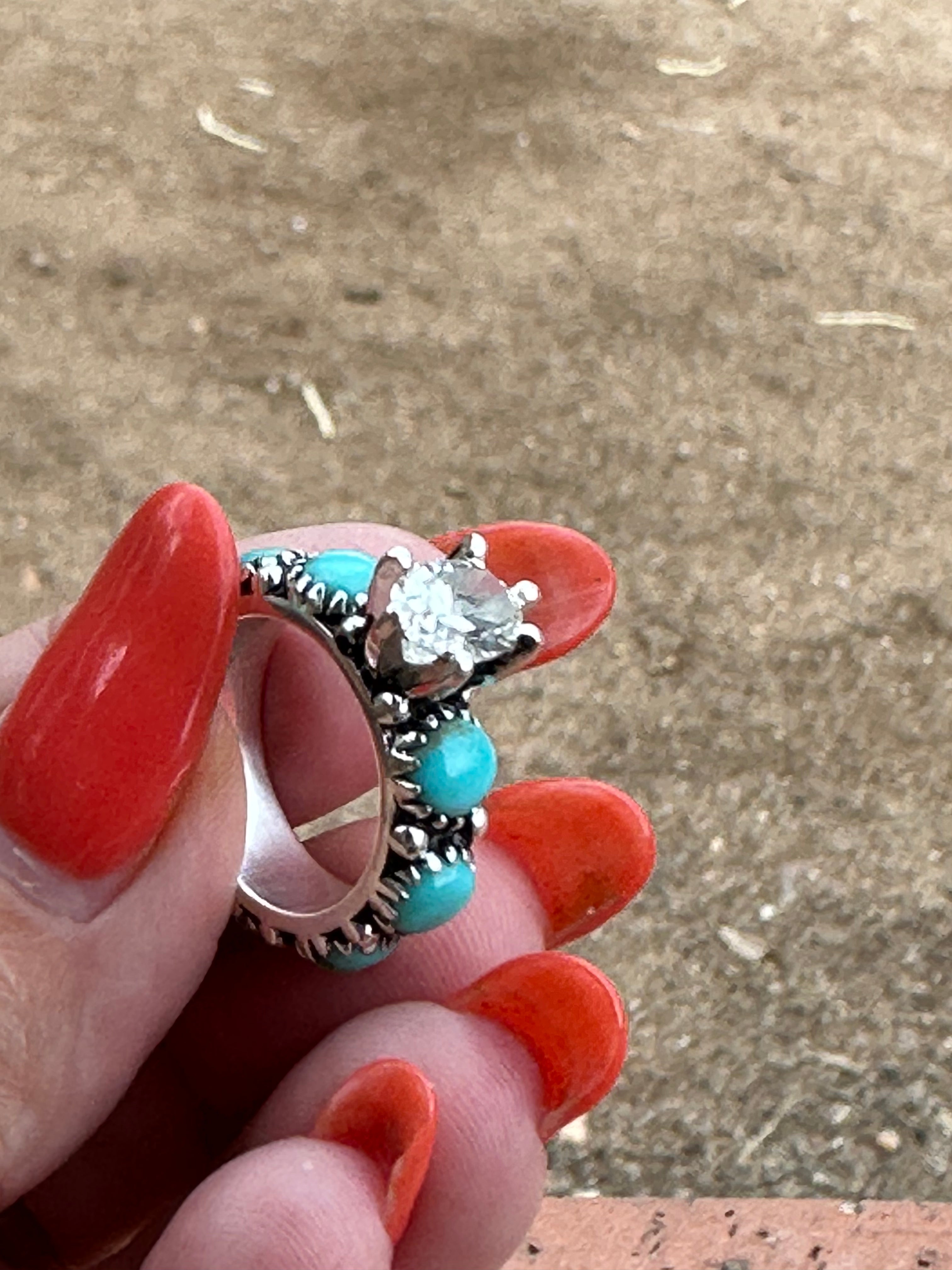 Kingman Turquoise & White Topaz Sterling Silver Forever Ring