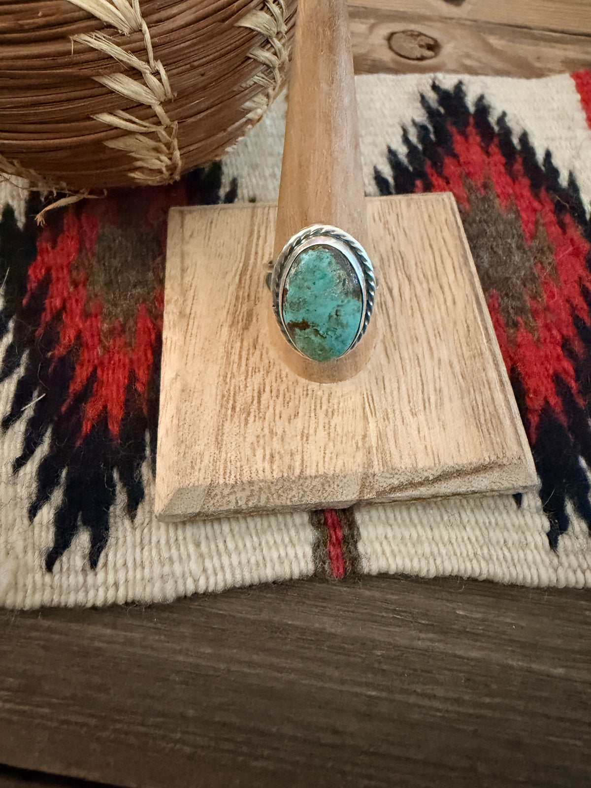Handcrafted Turquoise & Sterling Silver Ring Size 9.75