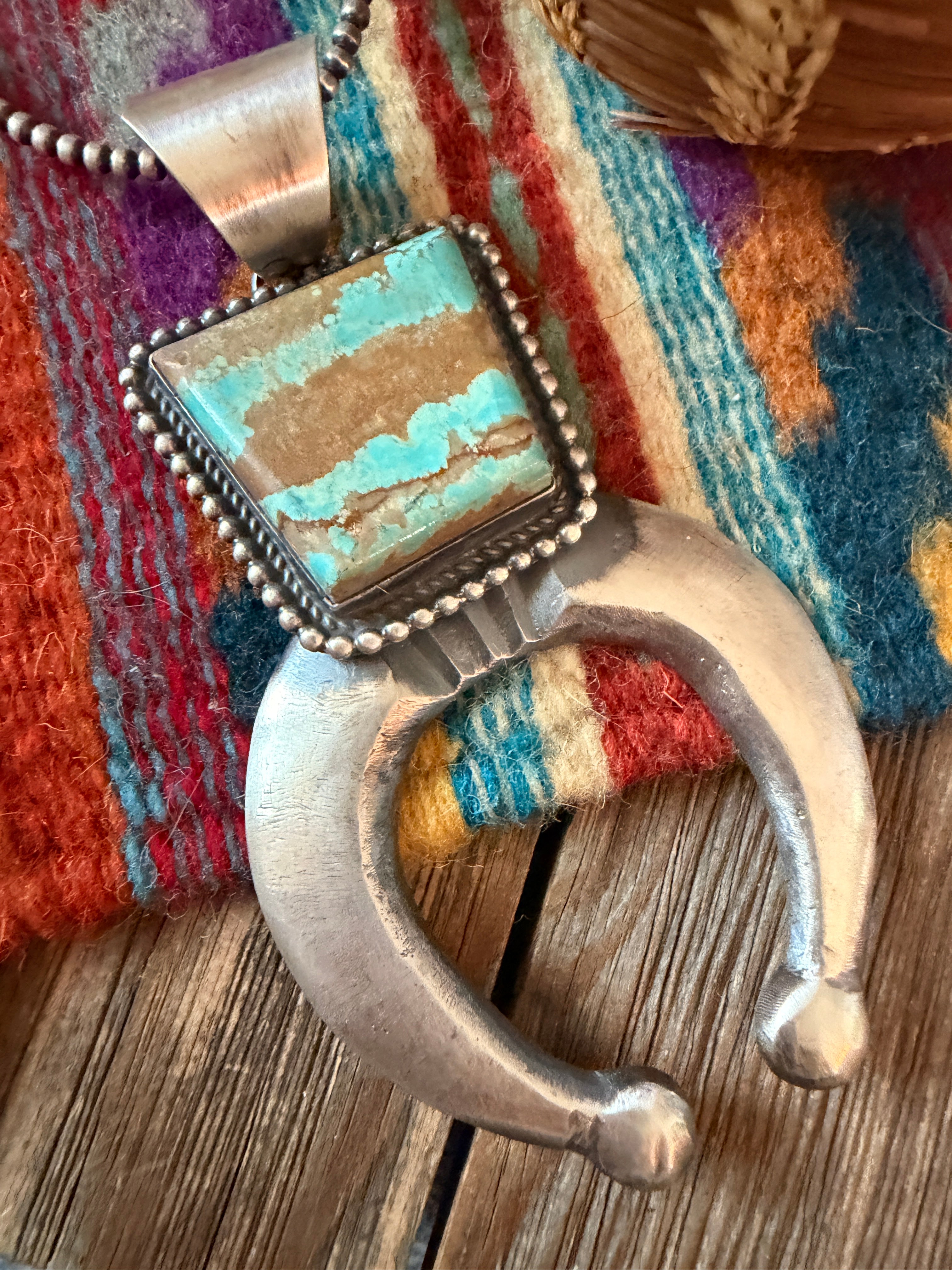 Handcrafted Sterling Silver & Number 8 Turquoise Naja Pendant by Chimney Butte