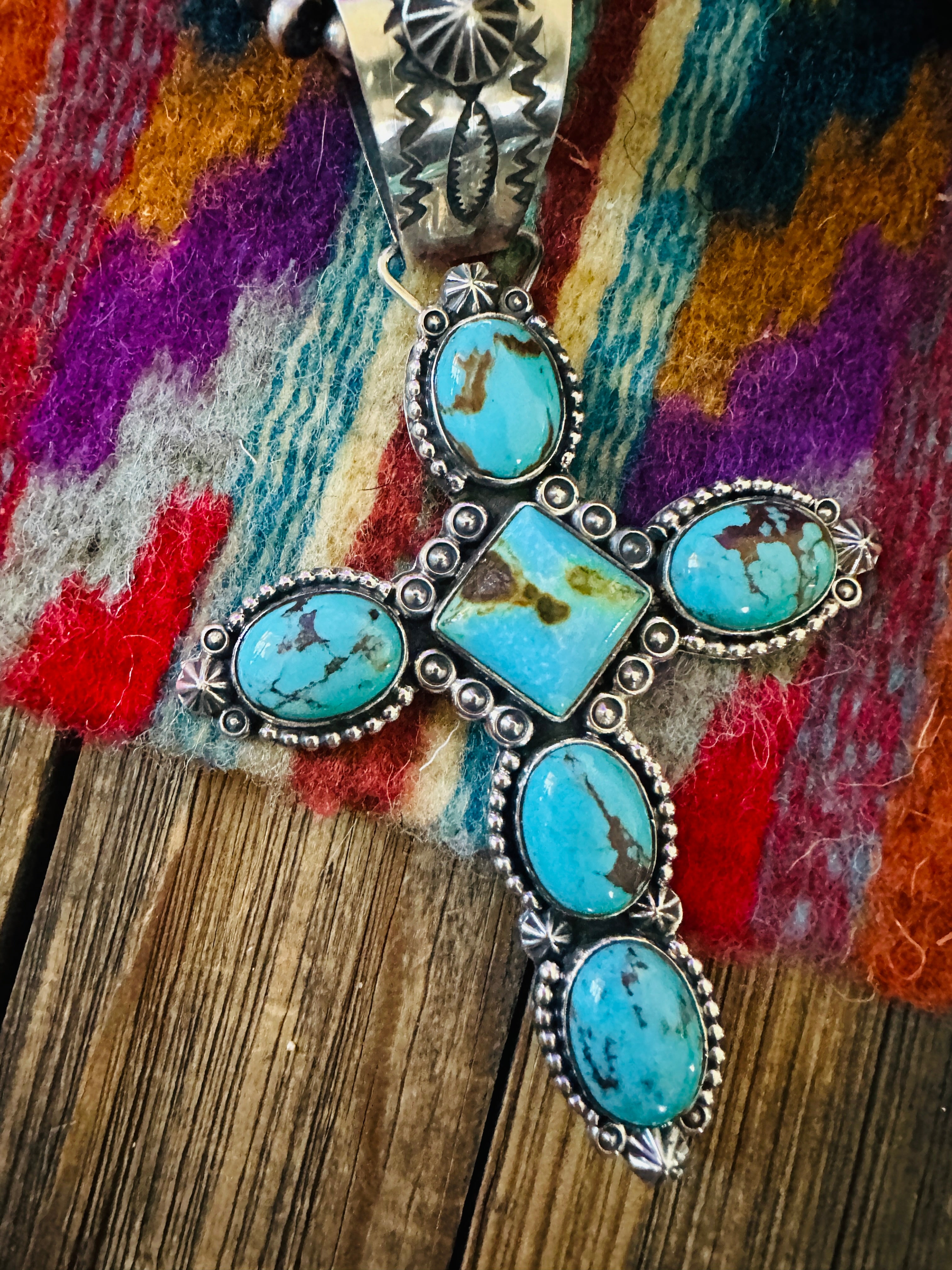 Handcrafted Sterling Silver & Kingman Turquoise Cross Pendant by Rosella Paxson