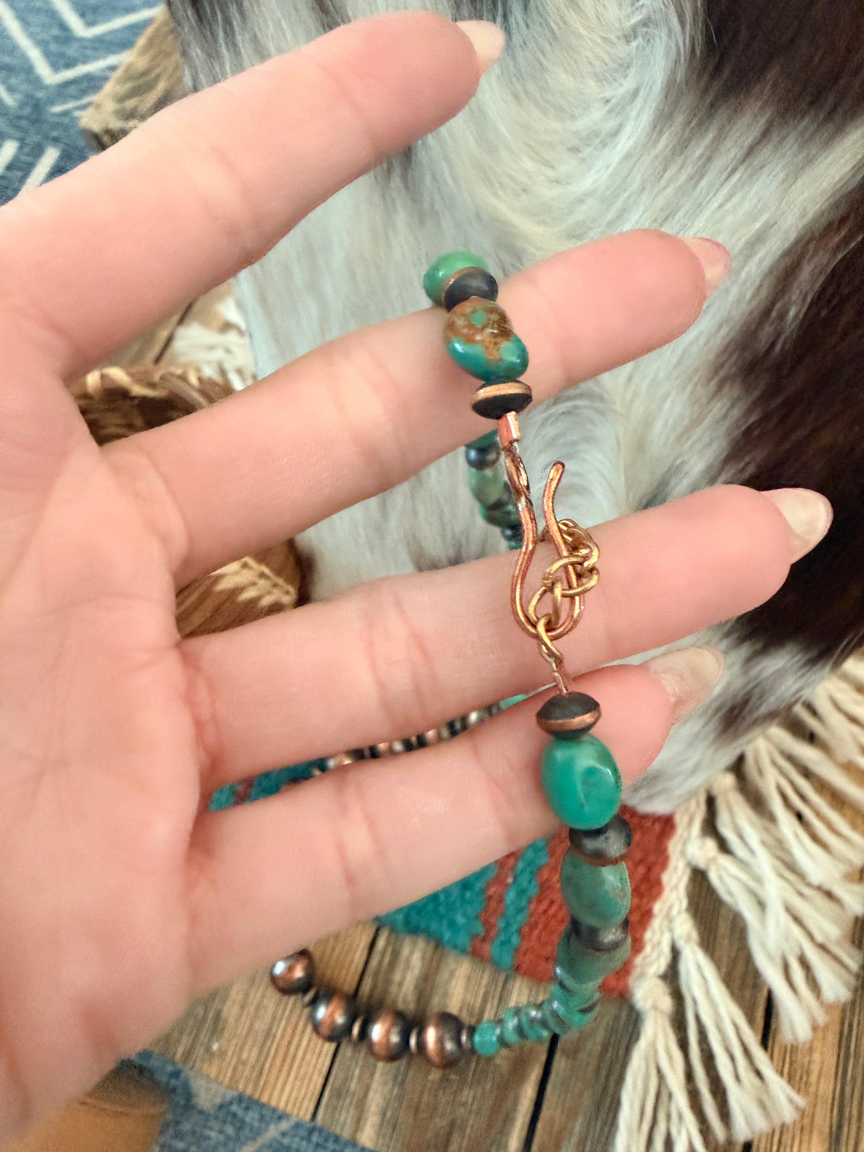 Handcrafted Turquoise & Copper 20” Beaded Necklace