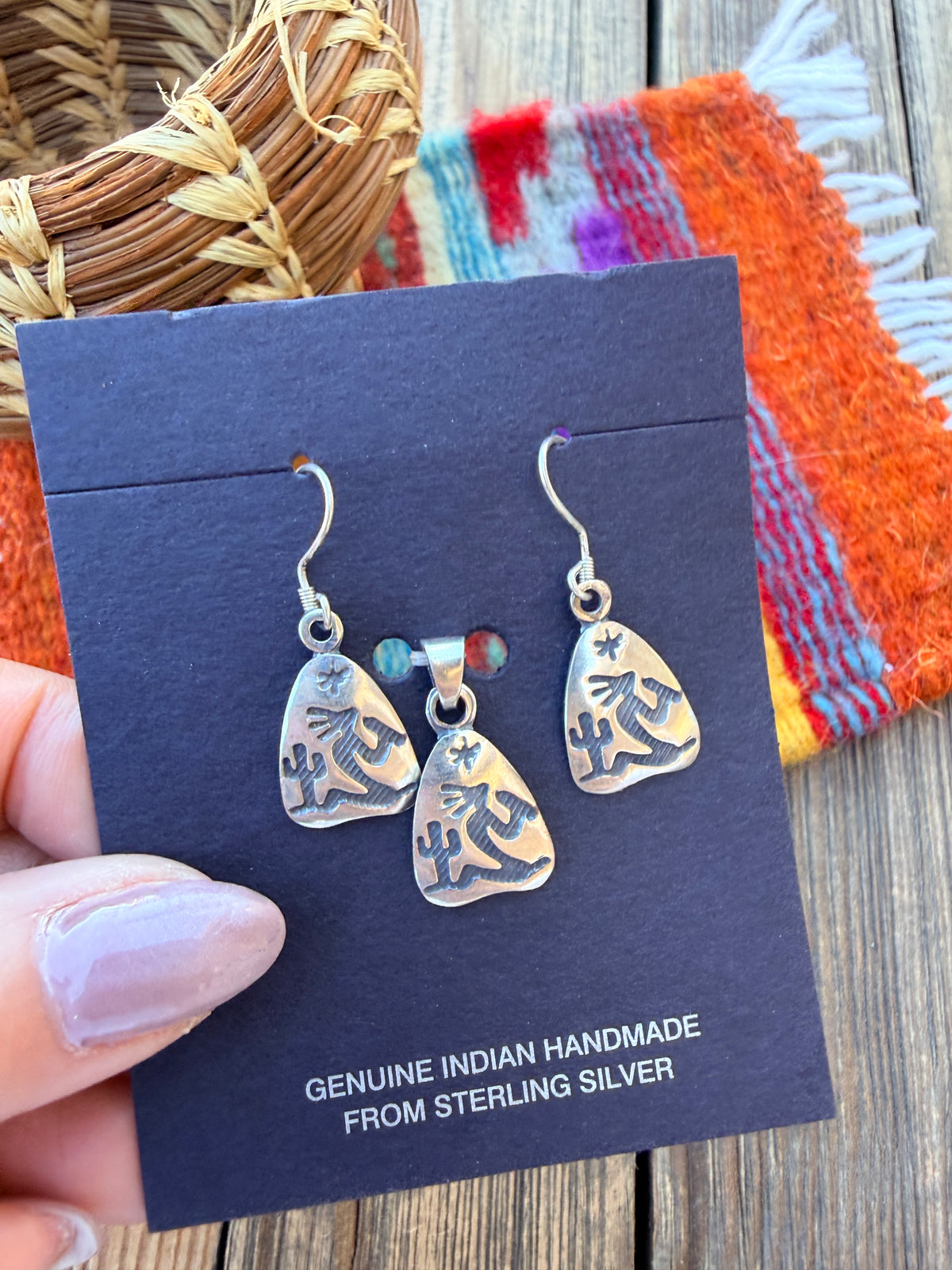 Handcrafted Sterling Silver Kokopelli Earring and Pendant Set